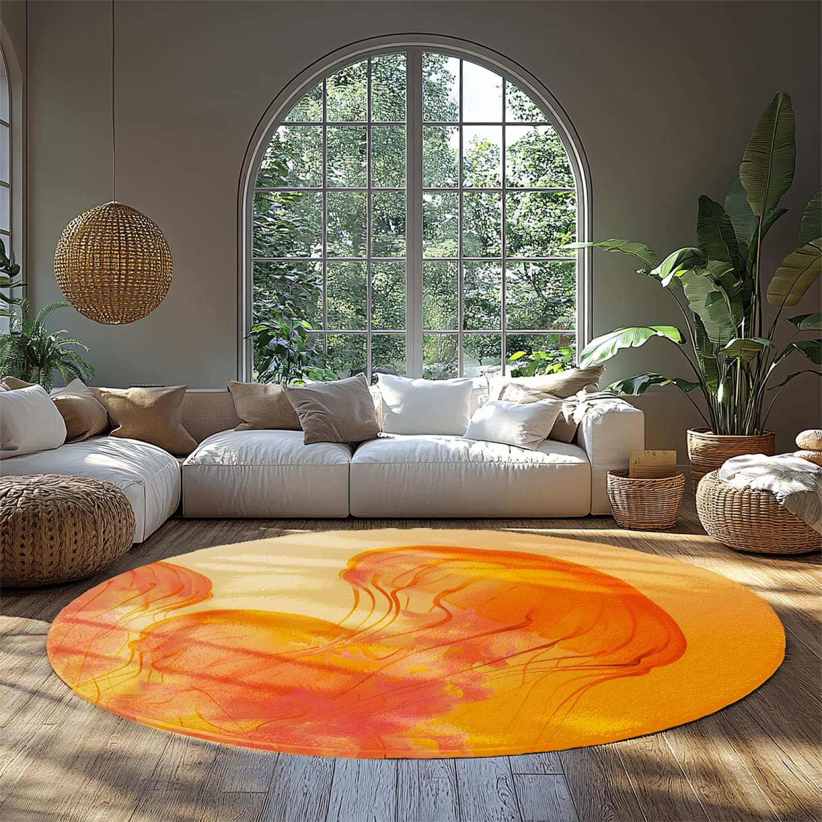 Tapis de salle à manger rond orange méduse abstraite douce 240cm tapis de sol grand salon