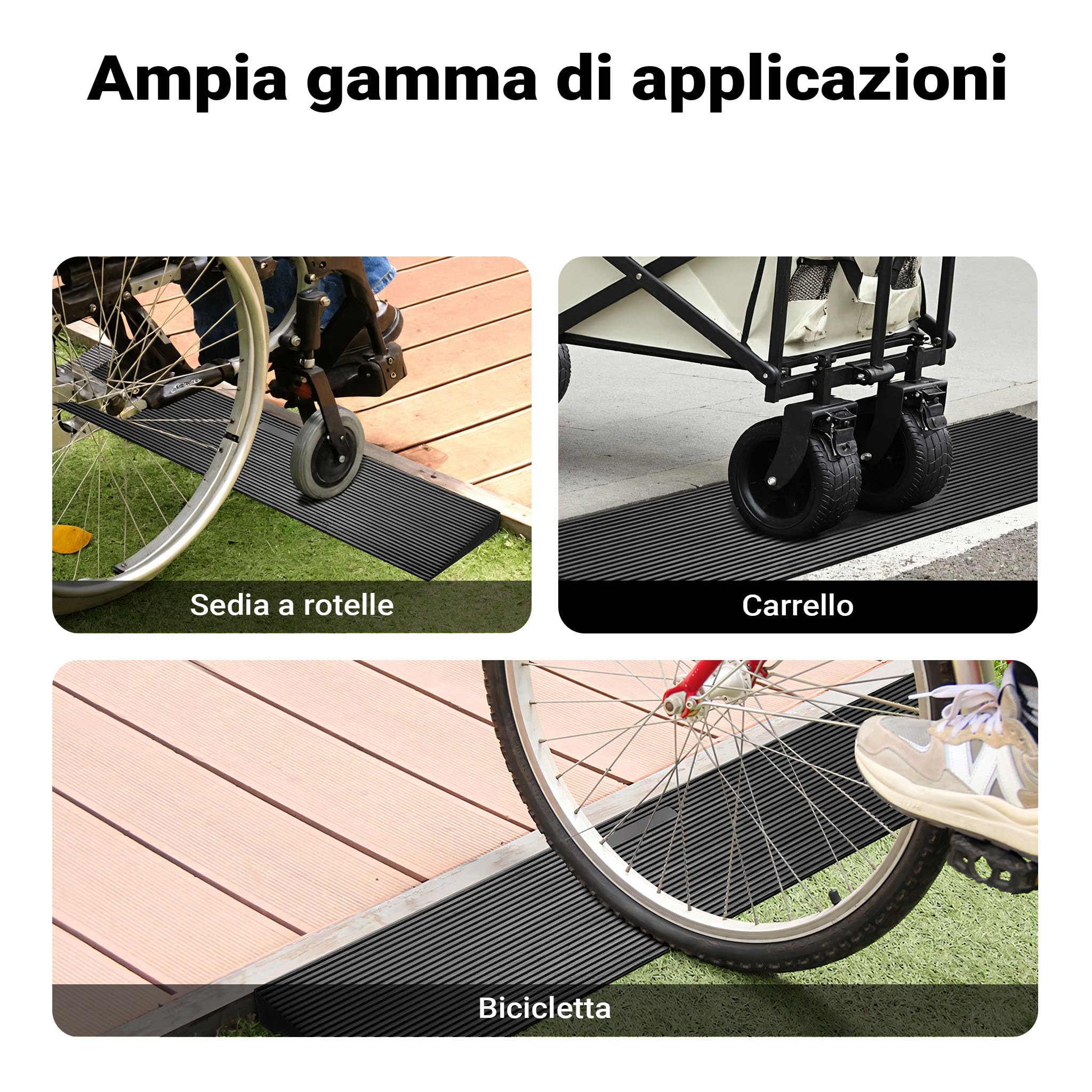 Wiltec Rampa in gomma per soglia 900x250x45mm max 50 t, flessibile e antiscivolo, per porte e dislivelli