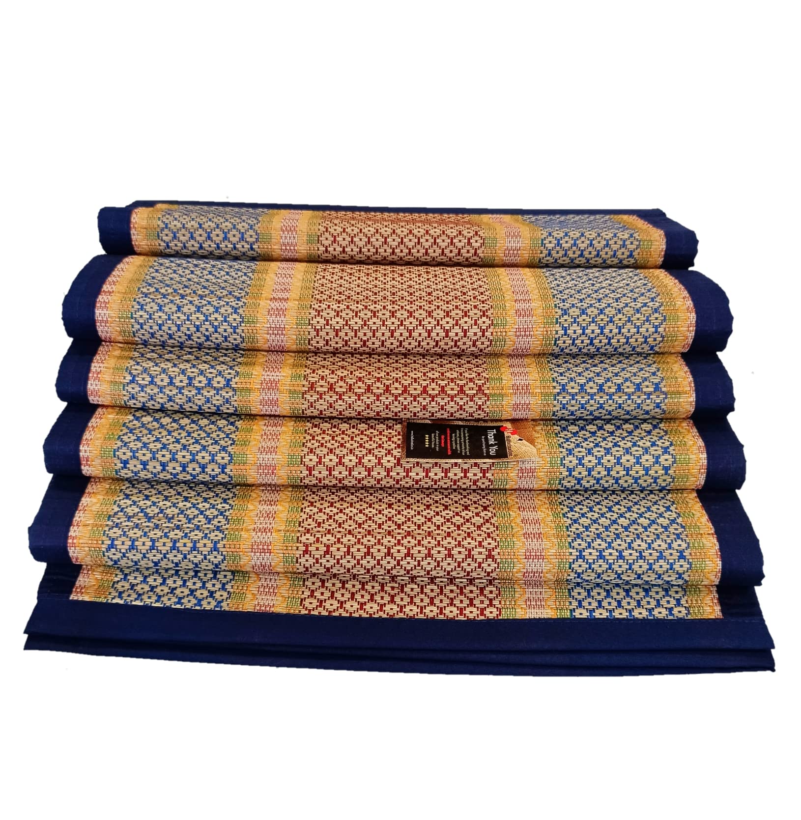 HALLUCINATION Chatai Mats for Home Sleeping on Floor Single Double King Queen Size Natural Dried Korai Pai Grass Made Yoga Mat (Blue, Queen)