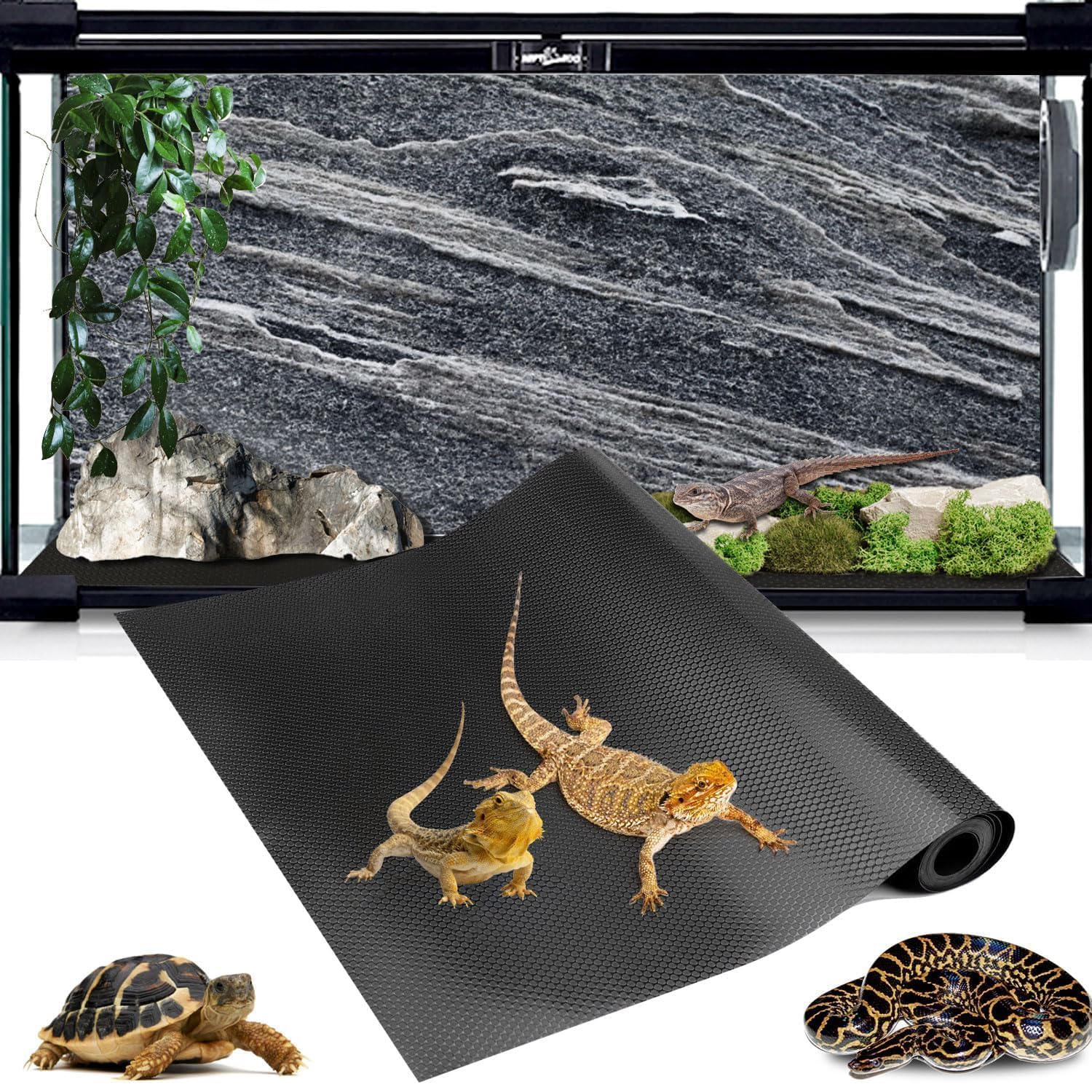 67 Gallon Reptile Terrarium Mat Liner, 80" X 20" Bearded Dragon Tank liners, Bearded Dragon Substrate flooring for 4x2x2 Reptile Enclosure, Reptile Bedding Carpet for Leopard Gecko,Lizard, Black
