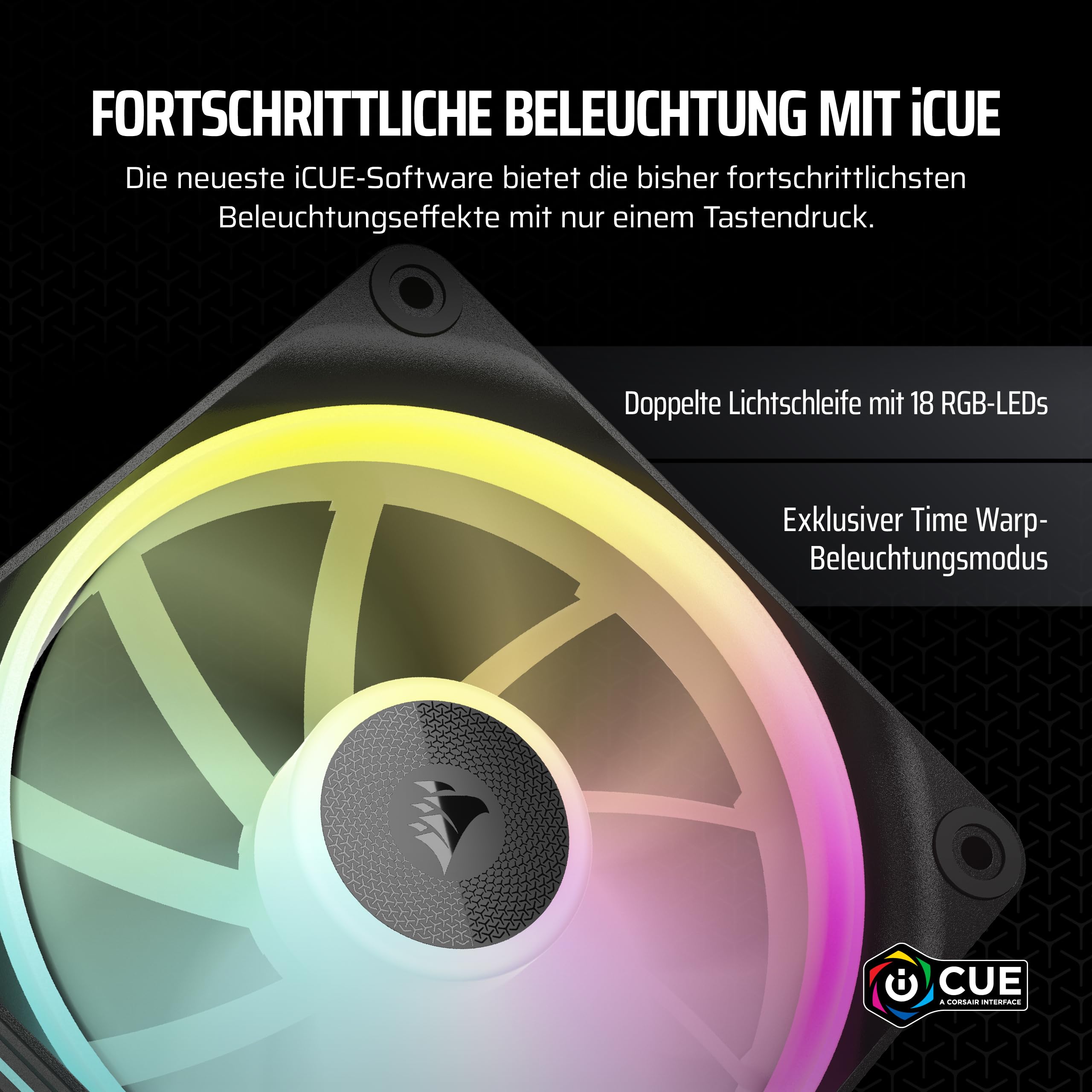 Corsair iCUE LINK LX120 RGB 120mm PWM-Lüfter Dreierpack – Dual Light Loops – Inklusive iCUE LINK System Hub – Corsair AirGuide Technologie – Schwarz