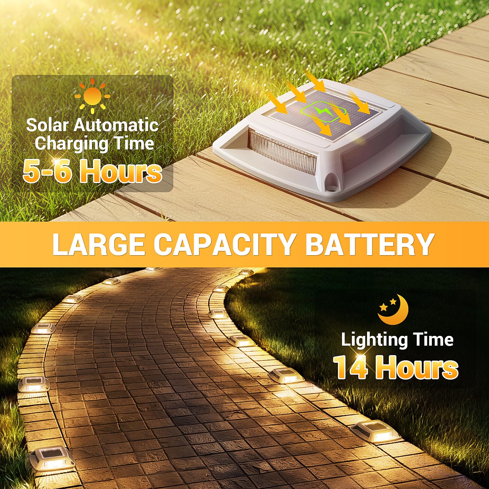 Solar-Dock-Leuchten für den Außenbereich, 12 Stück, IP68 wasserdichte Auffahrtlichter, warm | Solarbetriebene Deck-Dock Auffahrt Markierungsleuchten für Dock Stufen Weg Gehweg Gehweg Pool Treppe Garage Marine