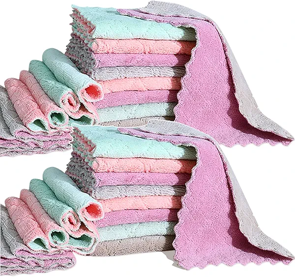 24 Pack Cleaning Cloth Kitchen Cloth, Dish Towels Super Absorbent Coral Velvet Dishtowels, Microfiber Premium Soft Tea Towels, Quick Dry Rags, Multipurpose Reusable Washcloths, Non-Stick Oil Cloths.