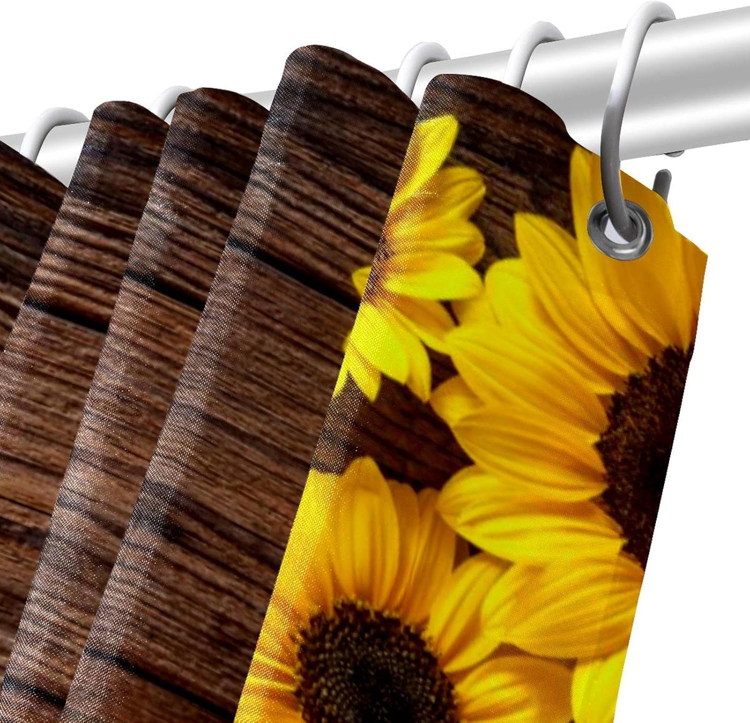 KXO Sunflowers on The Wood Background, Waterproof Shower Curtain and Mat Set Polyester Bathroom Curtain and Rug Set with Hooks 70.8"x70.8"
