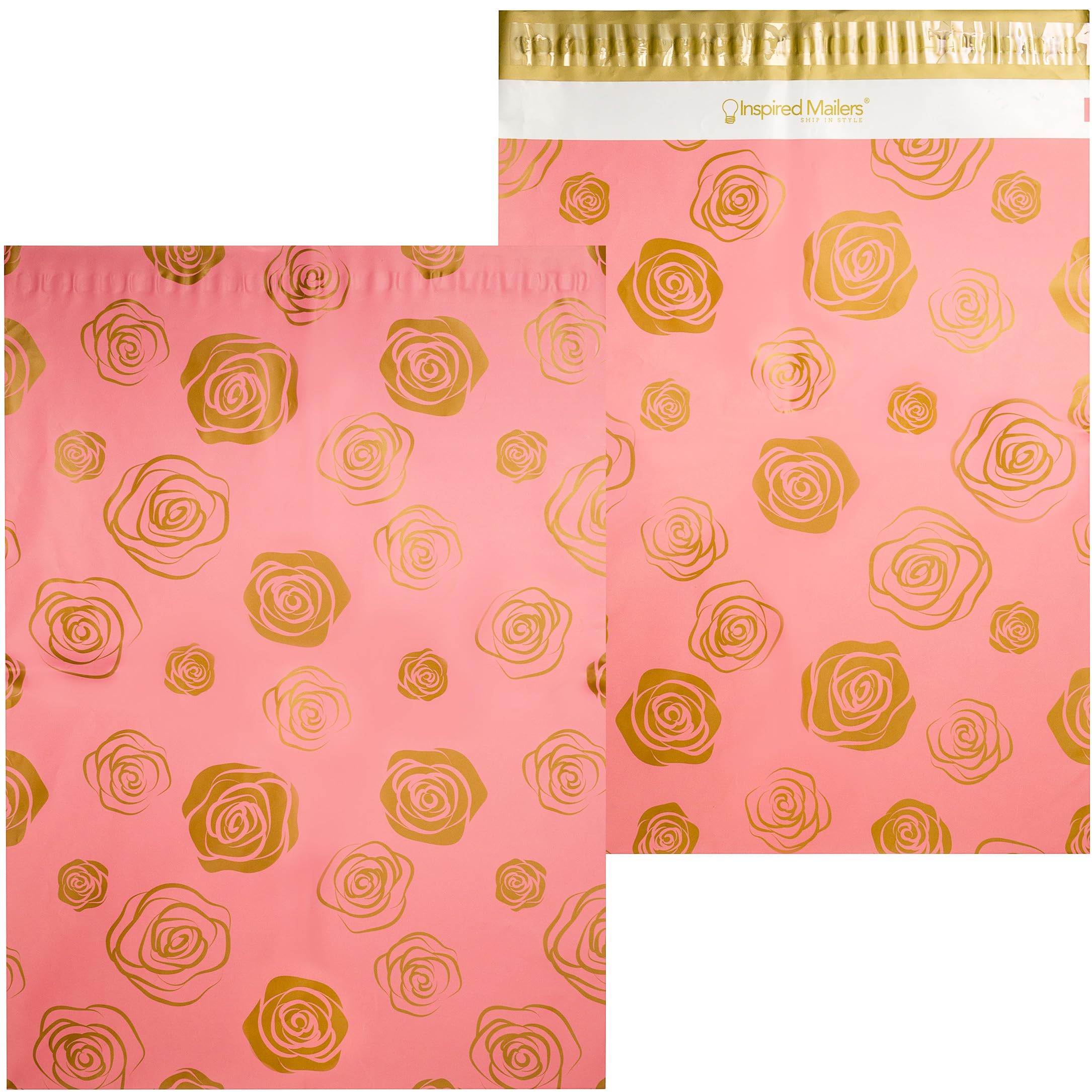 Inspired Mailers - Poly Mailers 14.5x19-50 Pack - Gold Roses Deluxe - Package Envelopes - Large Mailers Poly Bags - Cute Packaging Bags - Poly Mailers 14.5 x 19