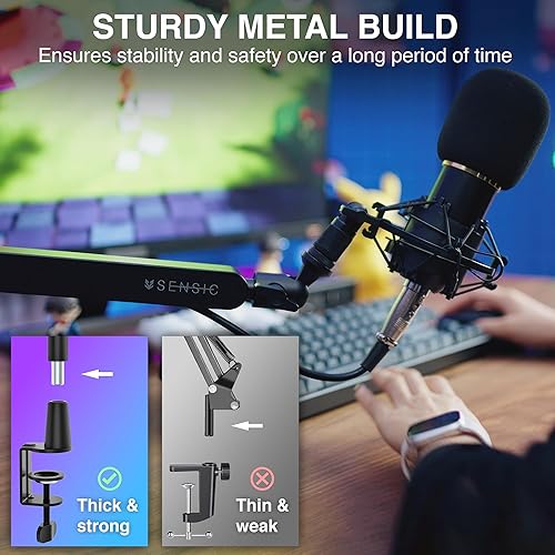 Miniatura 7 de SA-30 LP Brazo de micrófono de perfil bajo, soporte de micrófono giratorio de 360, brazo de micrófono de perfil bajo para transmisión con gestión de