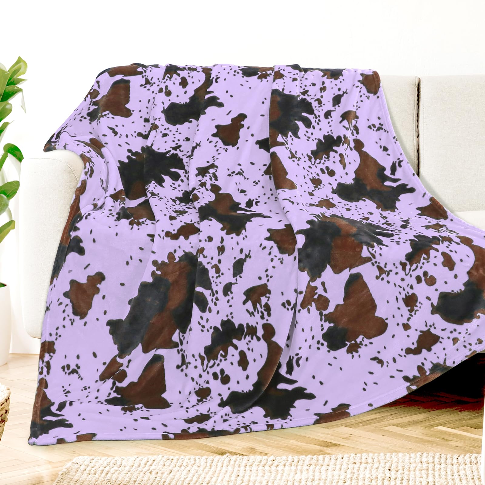 KIVEE Fleece Blanket Purple Throw Blankets Cow Blanket Soft Cozy Cow Print Blanket Lightweight Blanket for Couch 50x60 inch