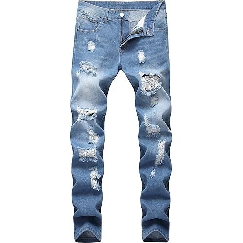 FREDD MARSHALL Men's Skinny Slim Fit Ripped Distressed Stretch Jeans Pants