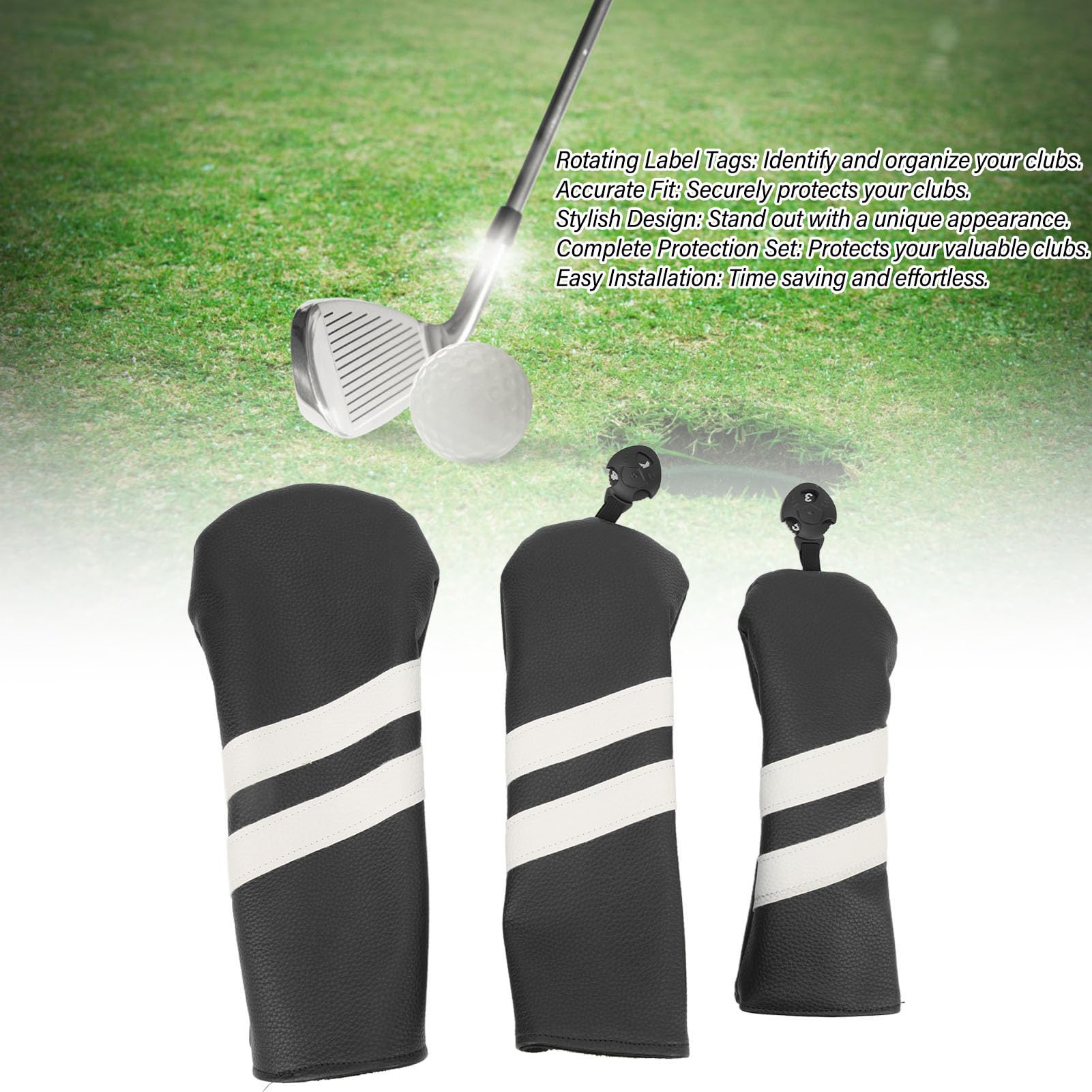 Club Headcover PU Club umfasst Wood Fairway Hybrid Rotatable Label 3 Size Club Protector für Sport im Freien