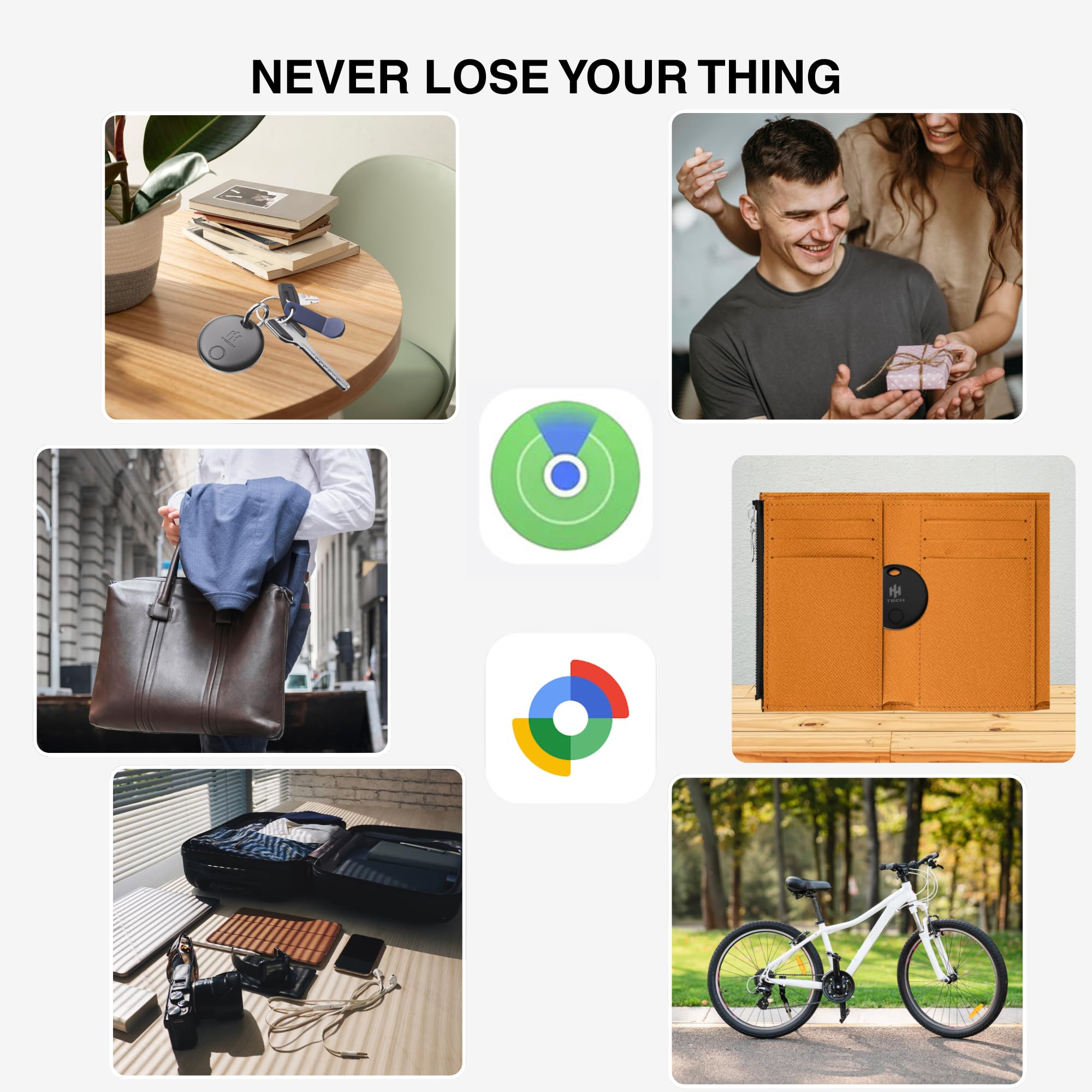HH-Tech Smart Tracker Tag (confezione da 2) Dual Sytem per dispositivi Apple e Android, batteria sostituibile, traccia facilmente il tuo portafoglio, borsa, valigia e altro con l'app Apple Find My e
