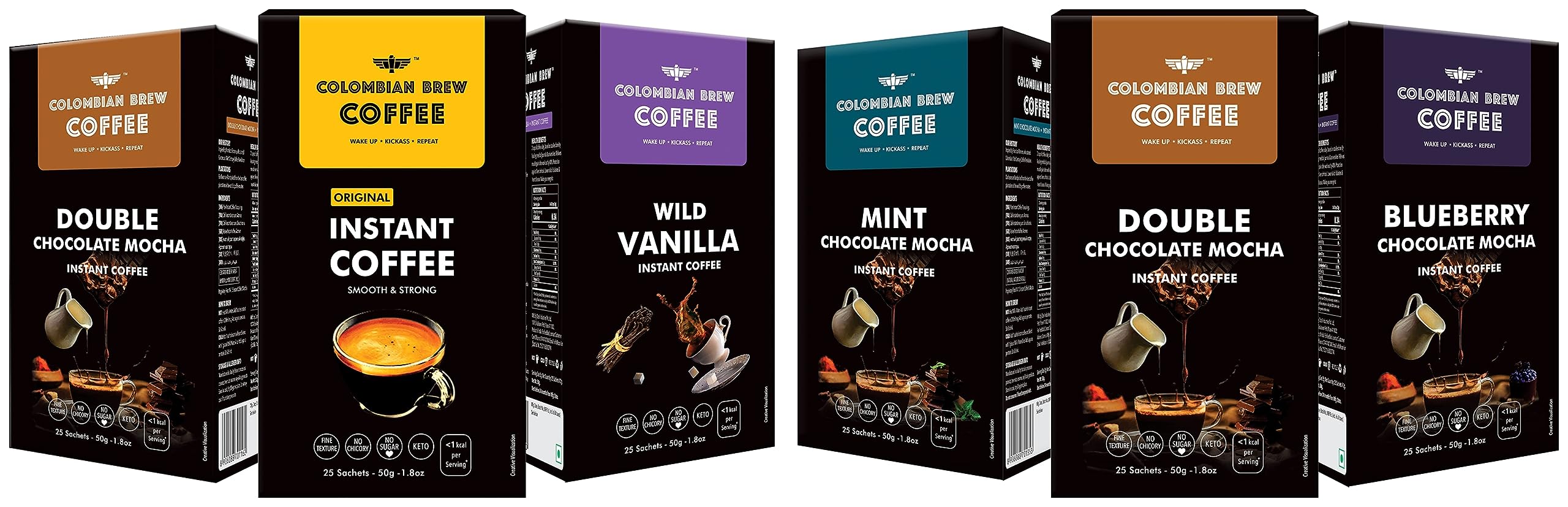 Colombian Brew Instant Coffee Powder, (Gift Pack Box)& Colombian Brew Coffee Powder Pure Instant 50g, Vanilla Instant 50g, Double Chocolate Mocha 50g, (Gift Pack Box) Buy 2 Get 1 Free