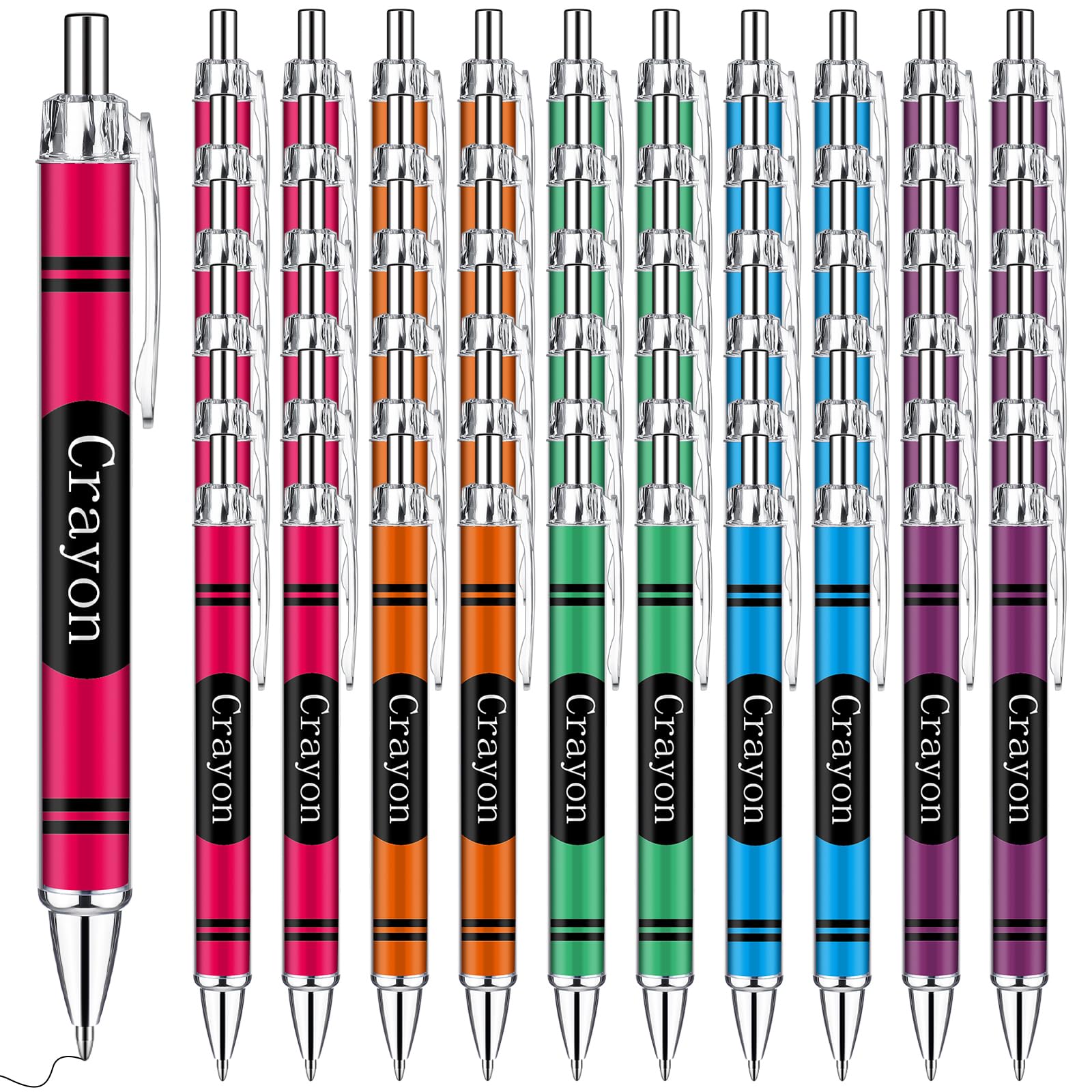 Motipuns 50 Pcs Crayon Teachers Pens Bulk Teacher Appreciation Gifts Cute Ballpoint Pens Crayon Party Favors Thank You Gifts for Back to School Woman
