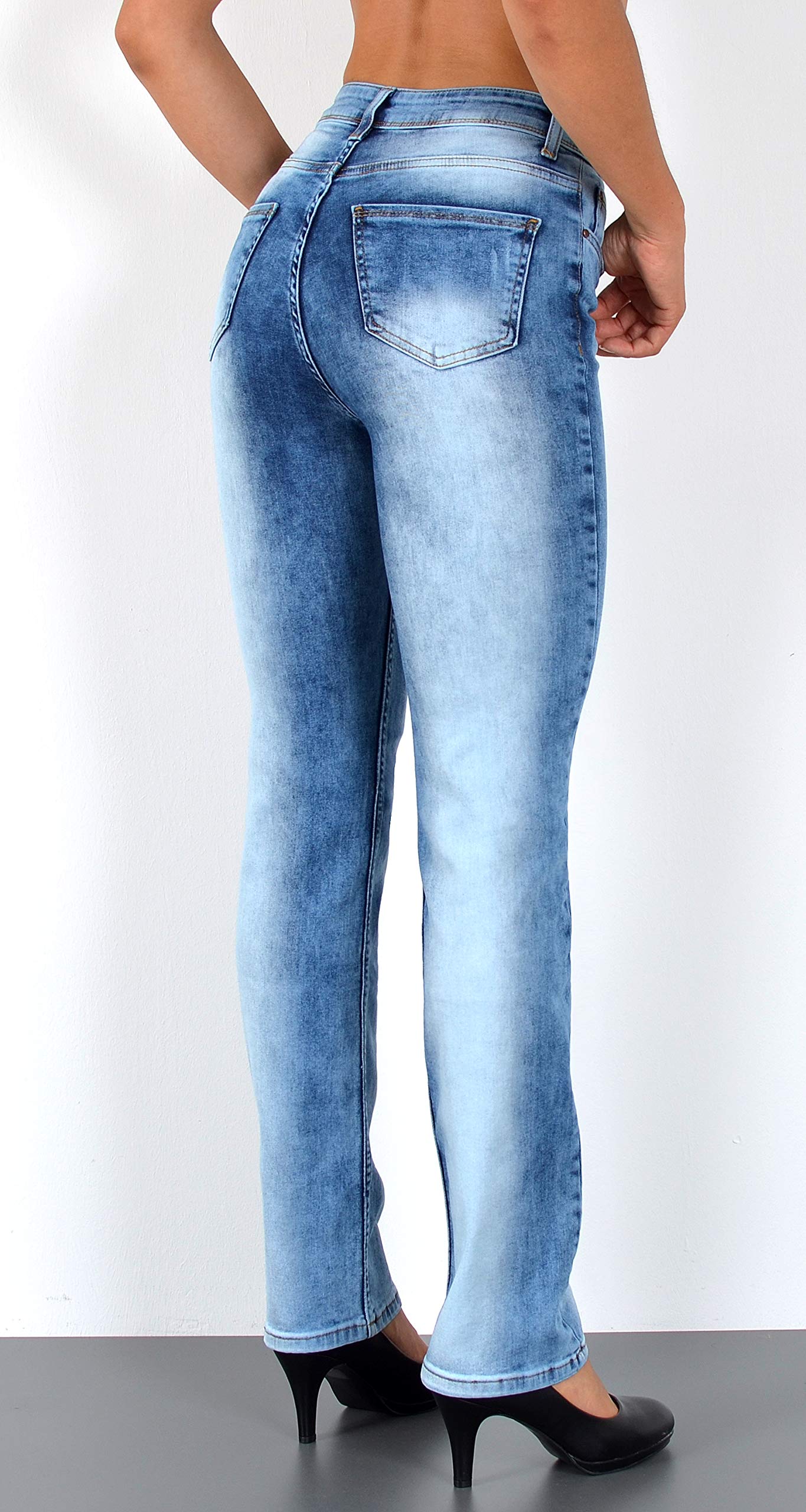 ESRA Damen Straight Fit Jeans Hose Damen Jeanshose gerader Schnitt bis Übergröße G700