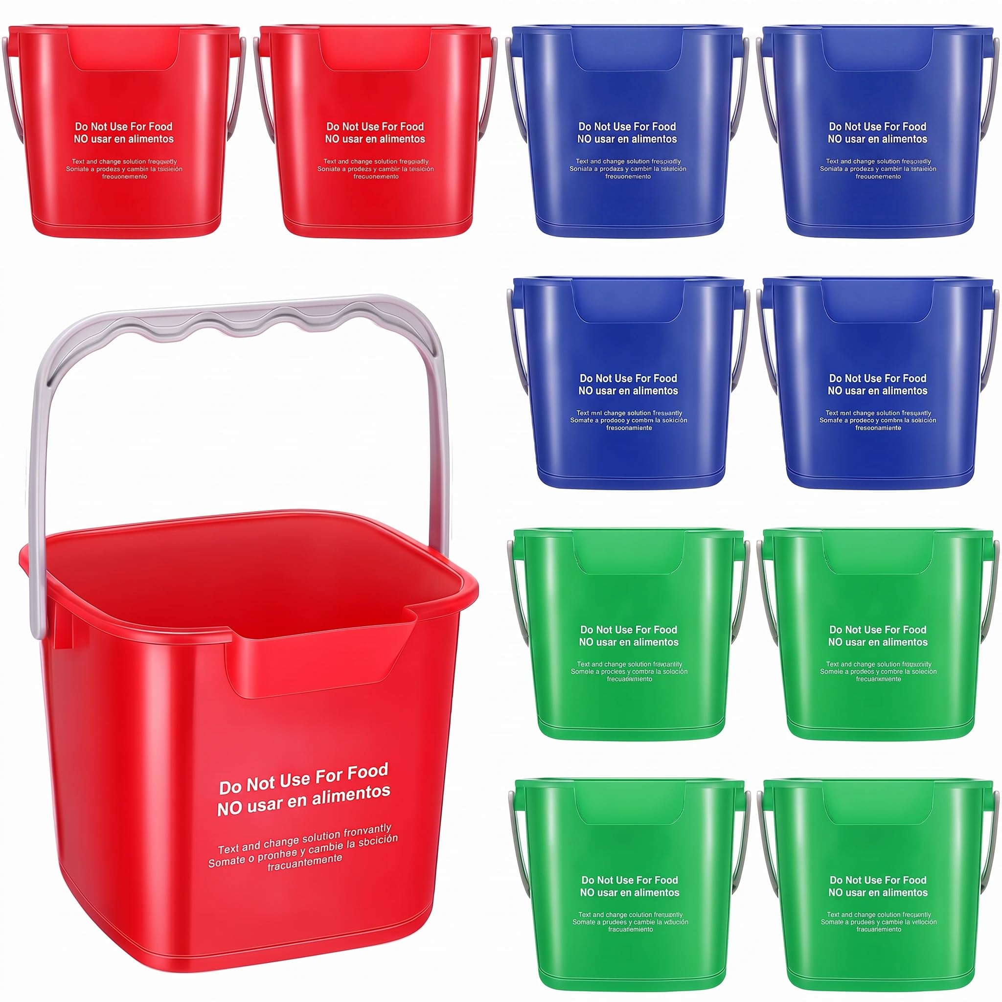 Lallisa 12 Pcs 3 Quart Cleaning Bucket Small Sanitizing Square Bucket Detergent Pail for Home Office Commercial Restaurant Kitchen Bathroom School (Red Green Blue)