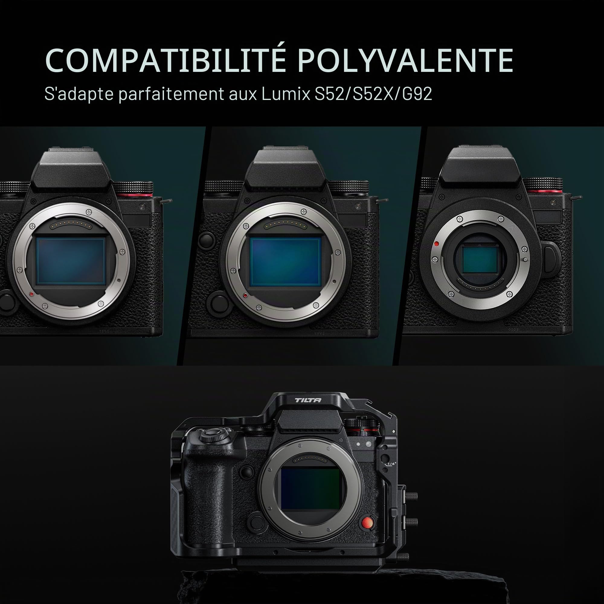 Tilta Cage complète pour Appareil Photo Compatible avec Panasonic S1RII, S1II, S1IIE, S5II et G9II - Noir | Pince HDMI/USB-C, Griffe, Filetage 6,35 mm - 20 et 3/8" - 16 Fils | Clé Allen et Fente