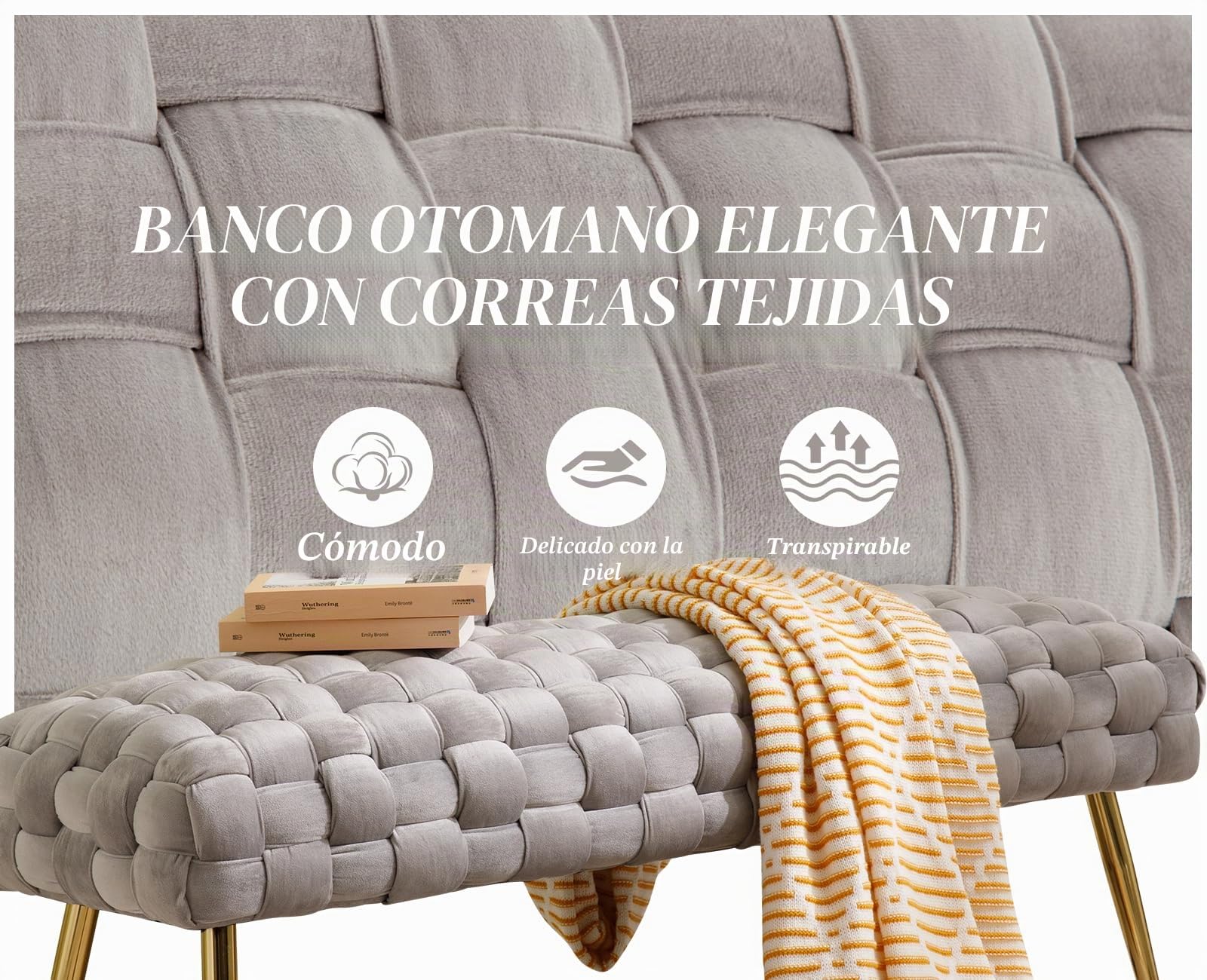 Ya-Home Banco Zapatero de Terciopelo, Banco Recibidor, Banco de Cocina para Salon/Oficina/Balcon,Gris