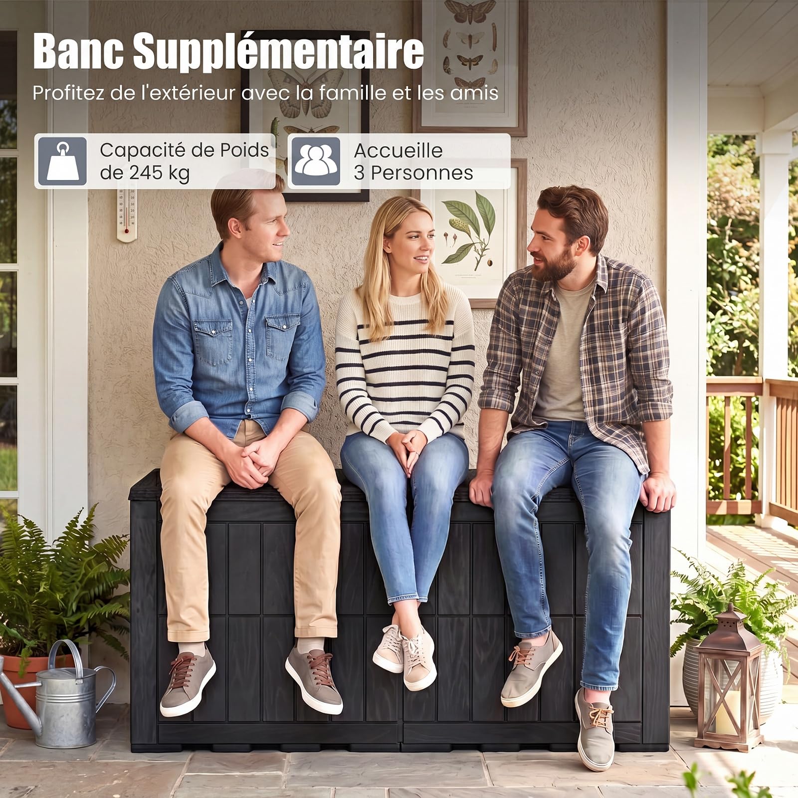 COSTWAY Coffre de Rangement Exterieur en PP 523L, Grand Conteneur de Jardin avec Couvercle Poignée Intégrée Verrouillable, pour 3 Personnes pour Terrasse Balcon, Charge 245 kg (Noir)