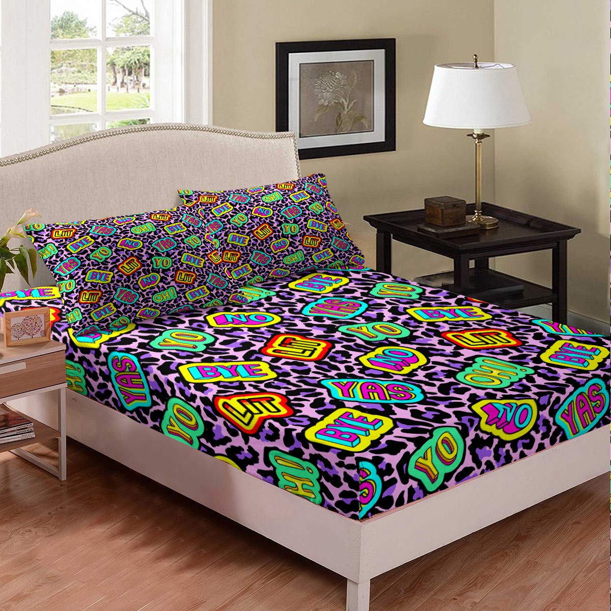 Tbrand Juego de sábanas para niños con estampado de leopardo, juego de sábanas y sábana bajera para niños, niñas, niños, adolescentes, decoración de dormitorio, tamaño king