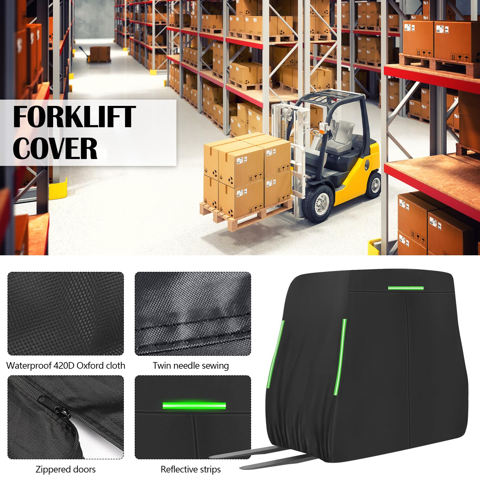 Telo Per Carrello Elevatore, Telo 420d Per Carrello Elevatore, Telone Per Carrello Elevatore Adatto A Tutti I Carrelli Elevatori Fino A 3628 Kg, Pioggia, Neve, Polvere, Foglie, Protezione Uv