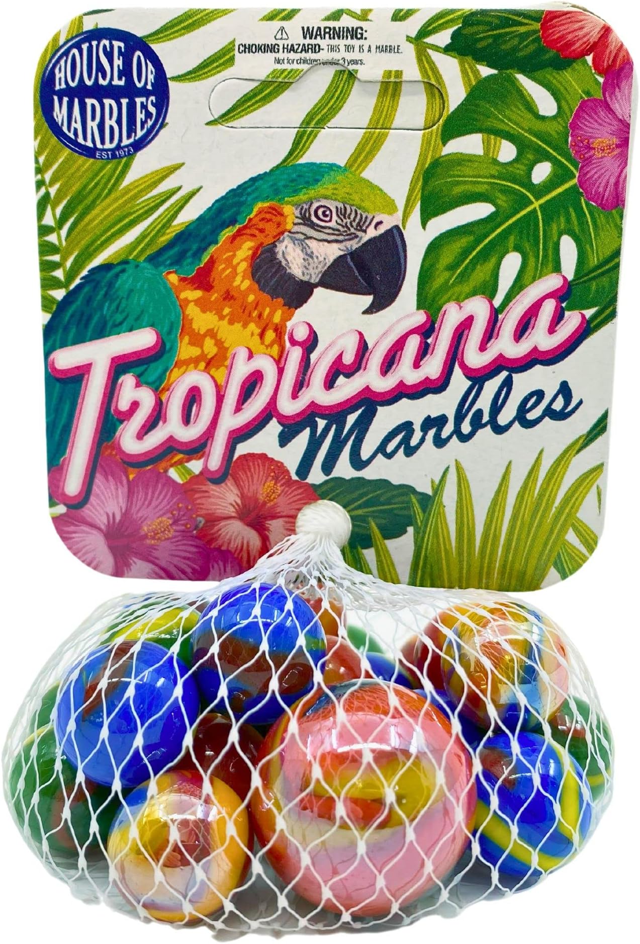 House of Marbles Tropicana Net Bag of Marbles โ Colourful Glass Marbles Set for Children โ Classic Retro Playground Toy Game in Net Bag Gift