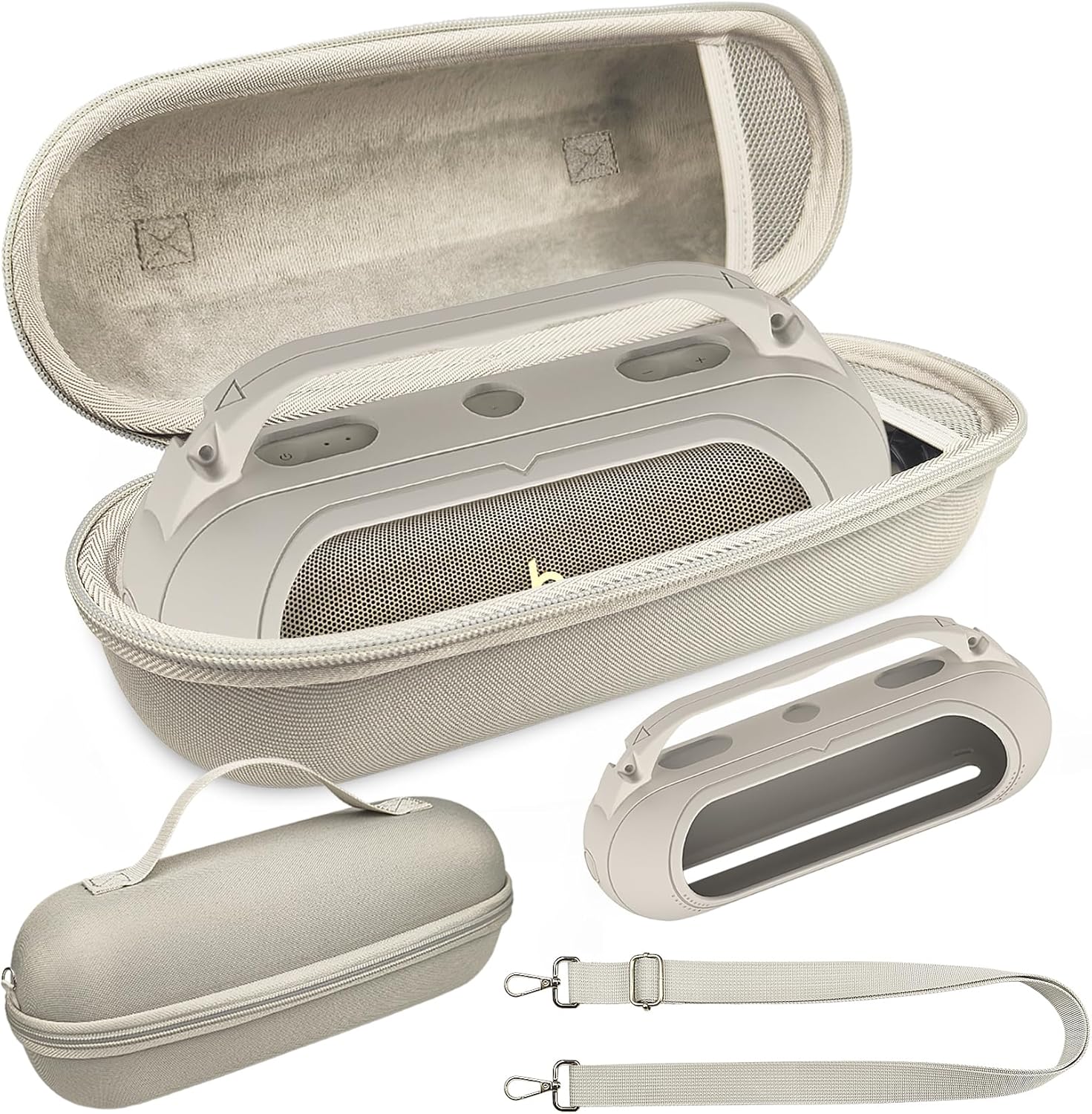 Protective Case for Beats Pill Speaker, Silicone Cover and Hard Carrying Case for Beats Pill Bluetooth Speaker Accessories with Shoulder Strap (Light Gray)