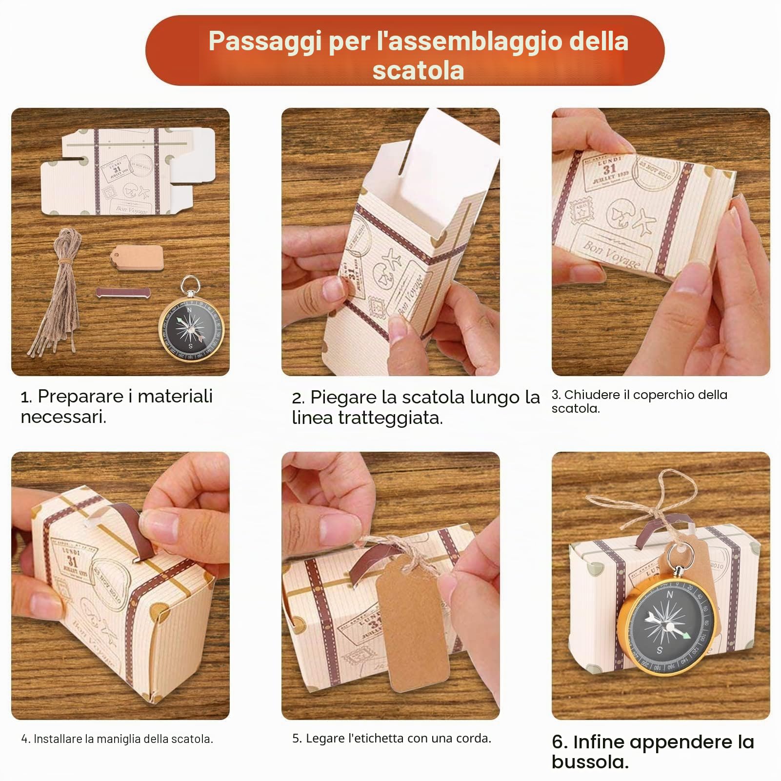 Bomboniera Regalo da 20 Pezzi, con Bussola e Etichette Kraft, Bomboniere Battesimo Maschio/Bambina,Scatoline Portaconfetti Nascita per Dolci Nozze