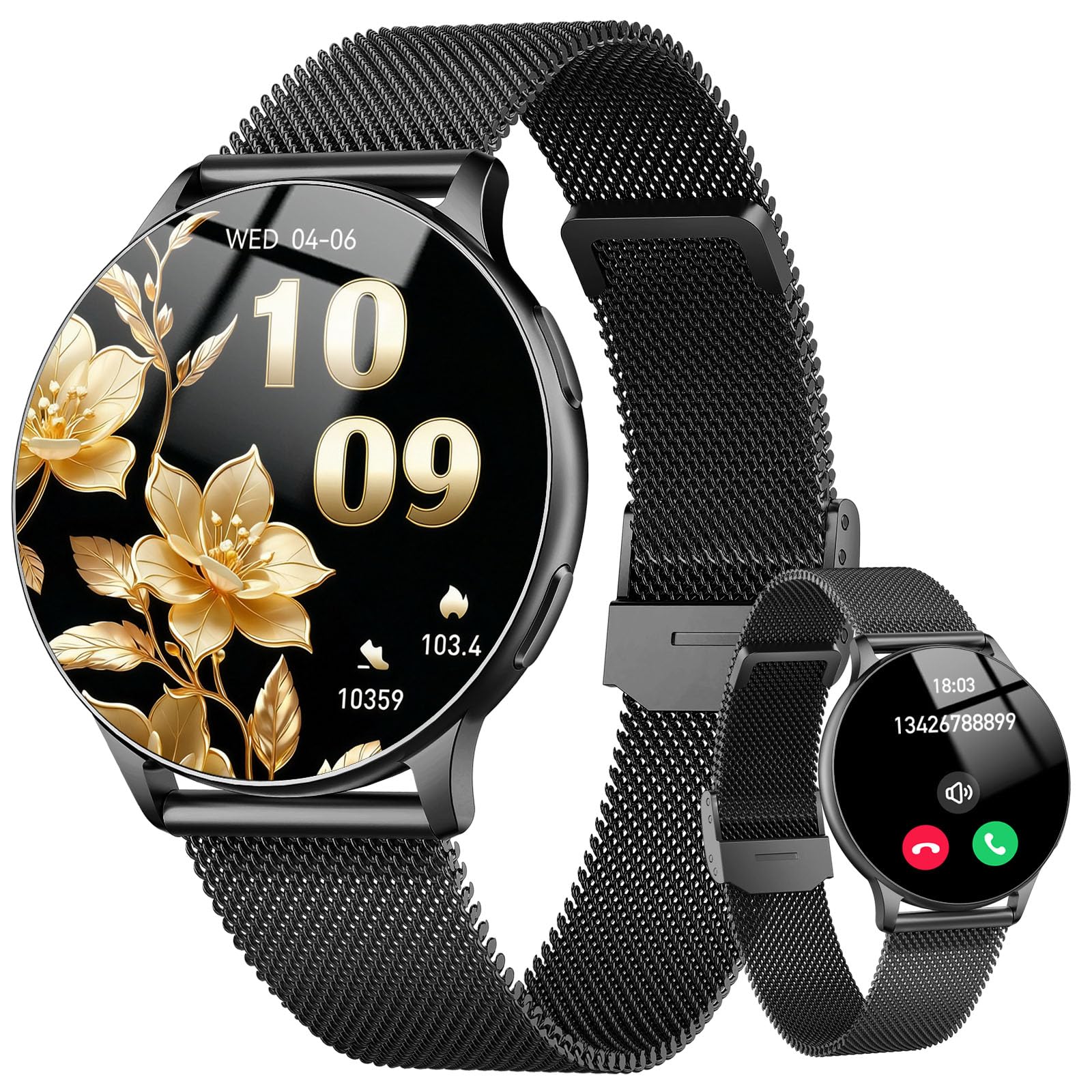 Montre Connectée Femme avec Appel Bluetooth, 1.32" Smartwatch avec Fréquence Cardiaque/SpO2/Sommeil Montre, 120+ Mode Sportifs Montre, IP68 étanche Fitness Podomètre Compatible pour Android iOS