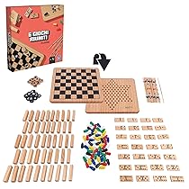 Spin Master Games Editrice Giochi, Giochi da Tavolo Classici, Set di 6 giochi da tavolo in legno, Scacchi, Dama, Dama Cinese, Domino, Torre in Legno, Shangai, dai 6 anni in su