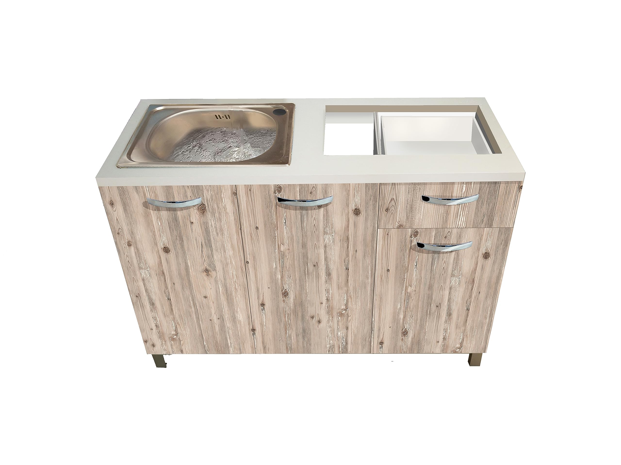 MABEL Mobile Cucina Node Finitura Legno con 3 Ante e 1 Cassetto con Foro per Piano Cottura 2 Fuochi e Lavello Cucina Mobile da Cucina in Legno Nobilitato Facile da Montare - L 120 x P 50 x H 83,5 cm