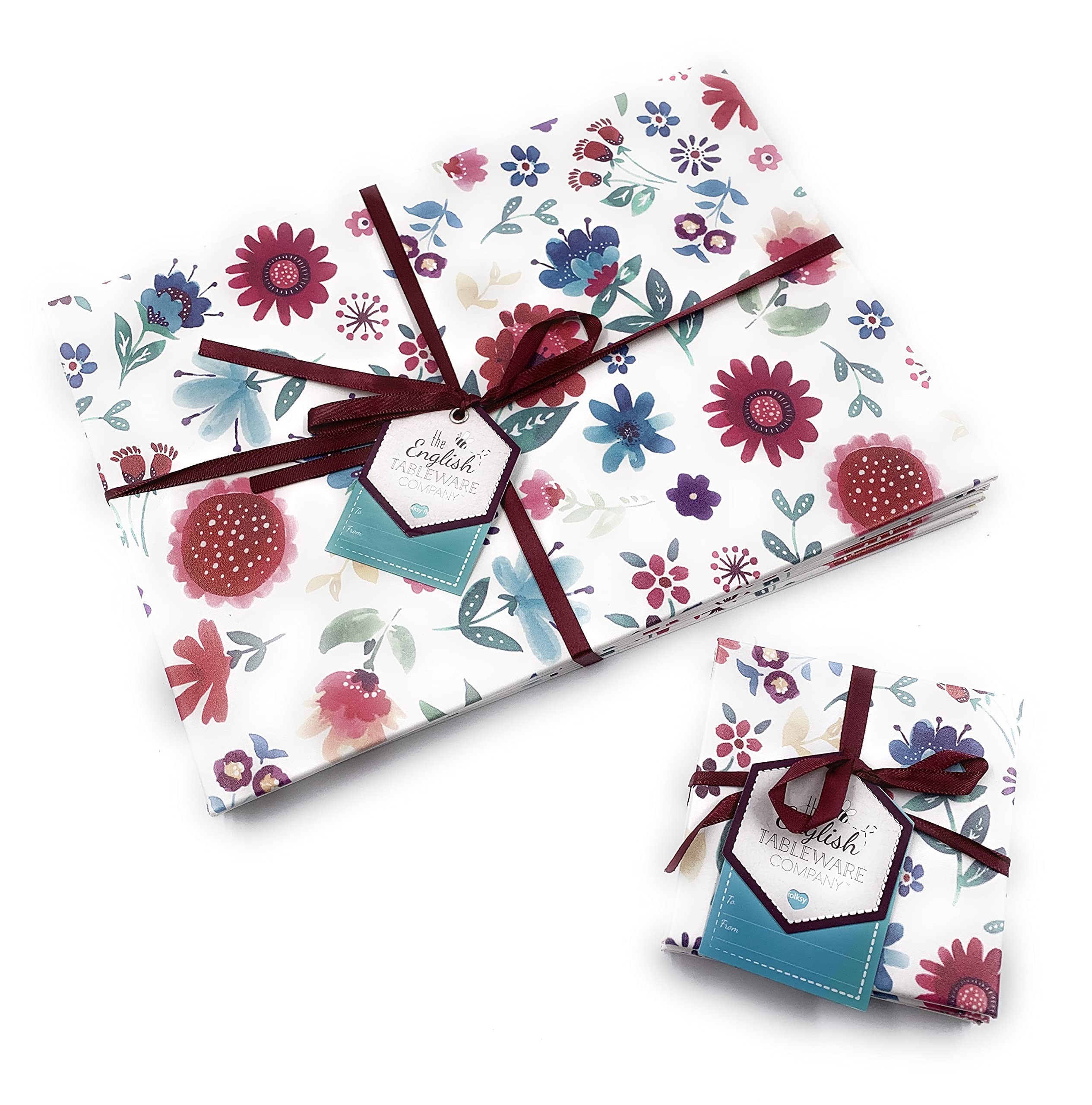English Tableware Co Set of 4 (8pc) Faux Leather Flower Placemats & Coasters Set, Floral Placemats set
