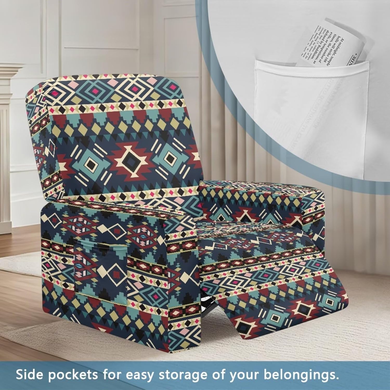 Tribal Aztec Recliner Chair Covers 4 Pieces 1 Cushion Reclining Sofa Stretch Couch Slipcovers for Living Room 1 Seat Couch Cover Armchair Protector