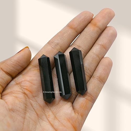 Miniatura 2 de Puntos de cristal de obsidiana negra, cristales curativos y piedras a granel, paquete de 3 puntas curativas de doble terminación, cristales a granel