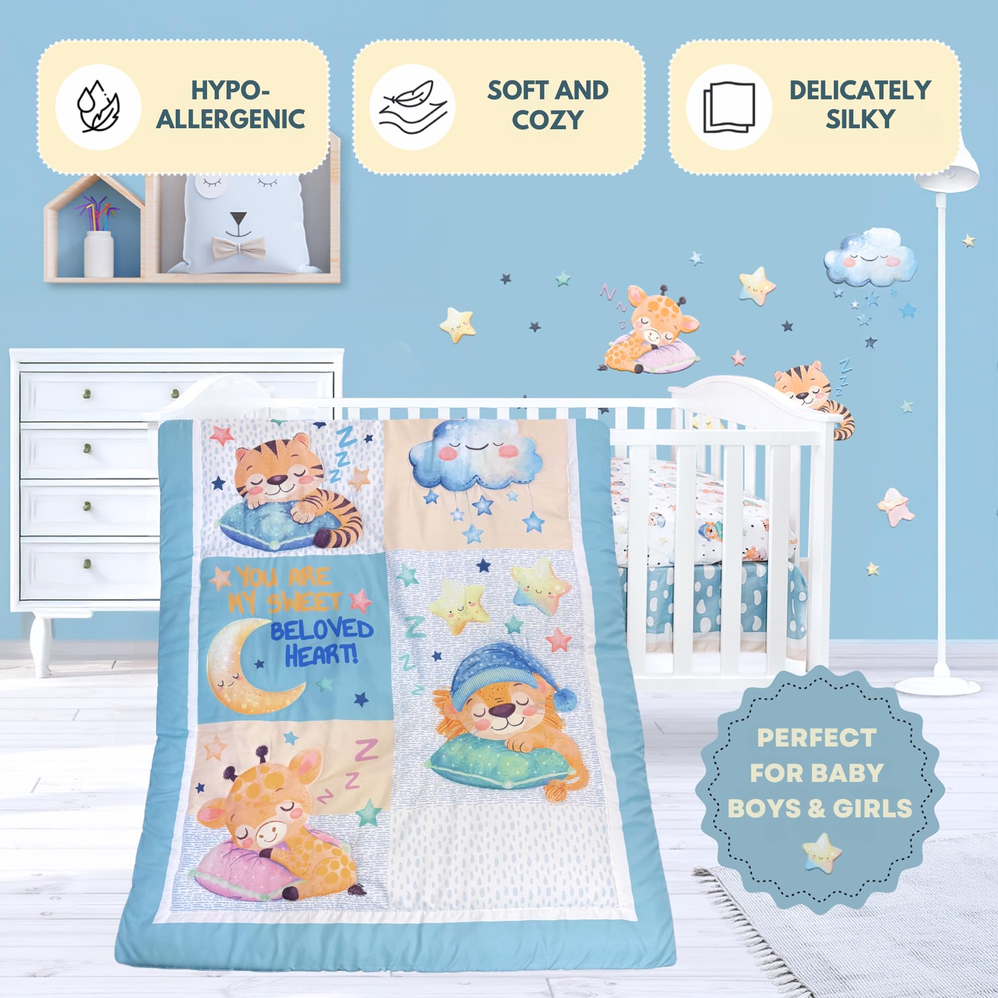 TrenD'Lay Juego de ropa de cama de 4 piezas para cuna de bebé, juego de cama para niños o niñas, juegos de cuna para niños, juego de cuna, sábanas de cuna, ropa de cama de bebé, juego de cama para