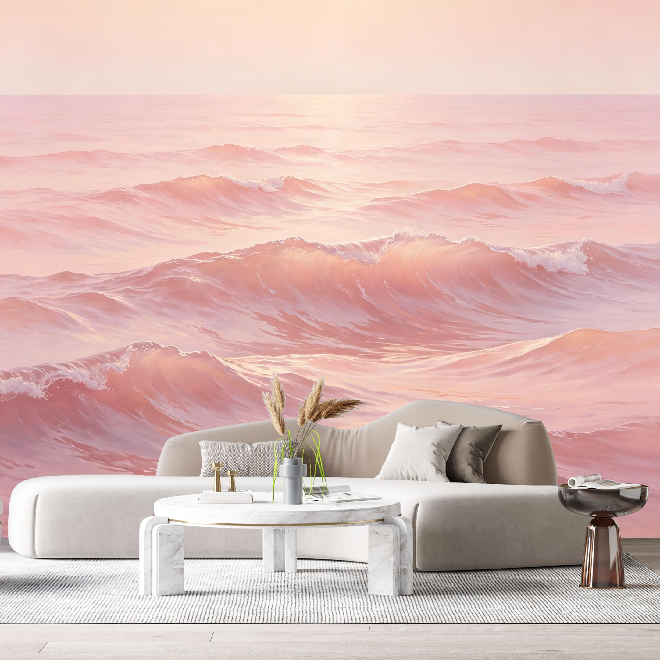 Custom Size Wall Murals Sunset Ocean Waves Coastal Watercolor Sea Horizon SelfAdhesive Wall Fabric Removable Large Wallpaper for Photo Living Room