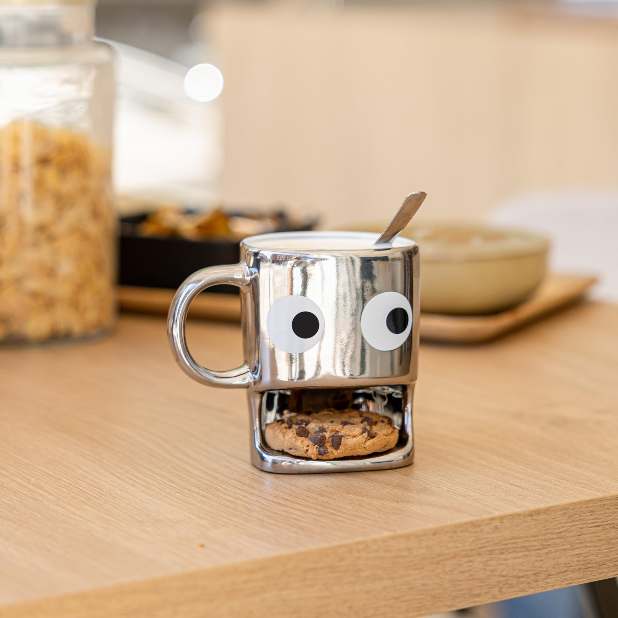 Fisura, Original Coffee Mugs with Biscuit Compartment, Silver Ceramic Tea Mug with Stylish Design, Cappuccino Coffee Caps - Image 4