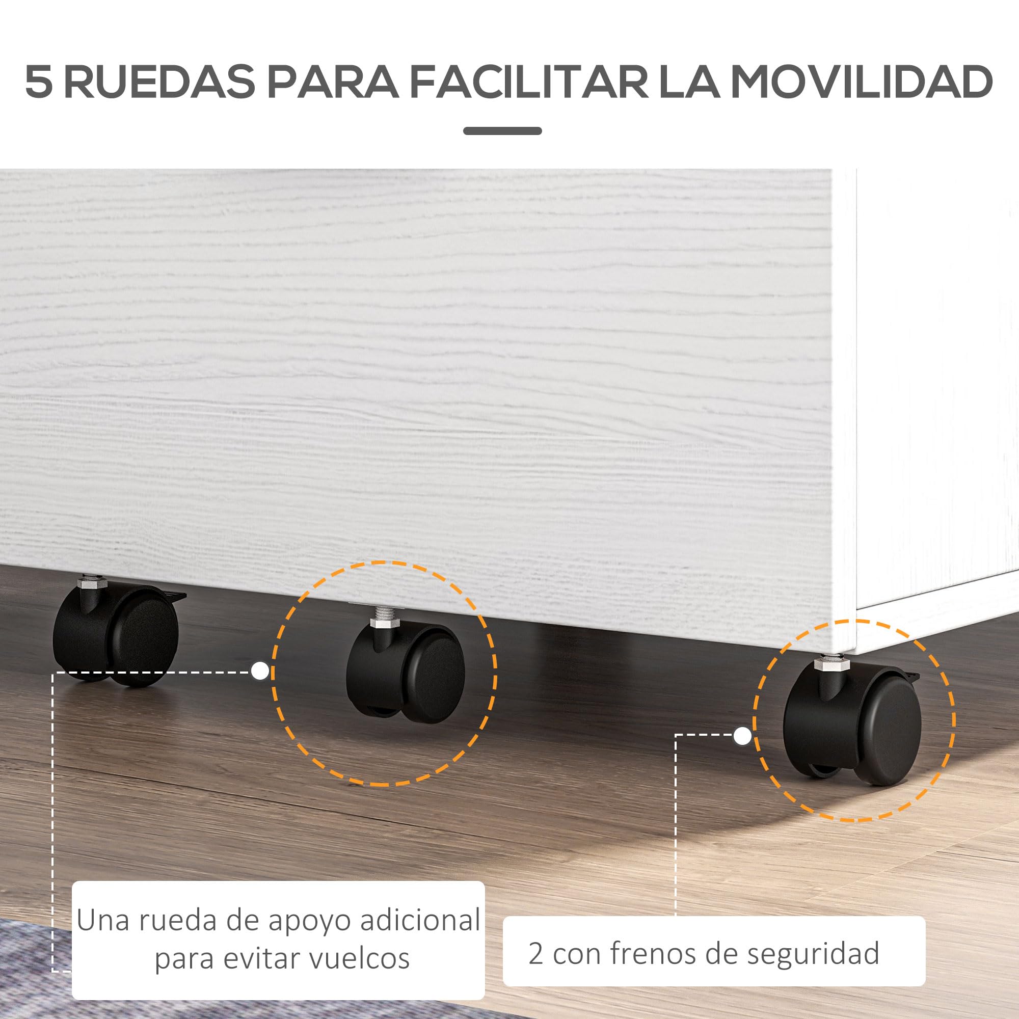 Vinsetto Archivio verticale con ruote, archivio mobile, Bianco | 2 cassetti, piccolo armadio da ufficio, per file Letter o A4, studio home office