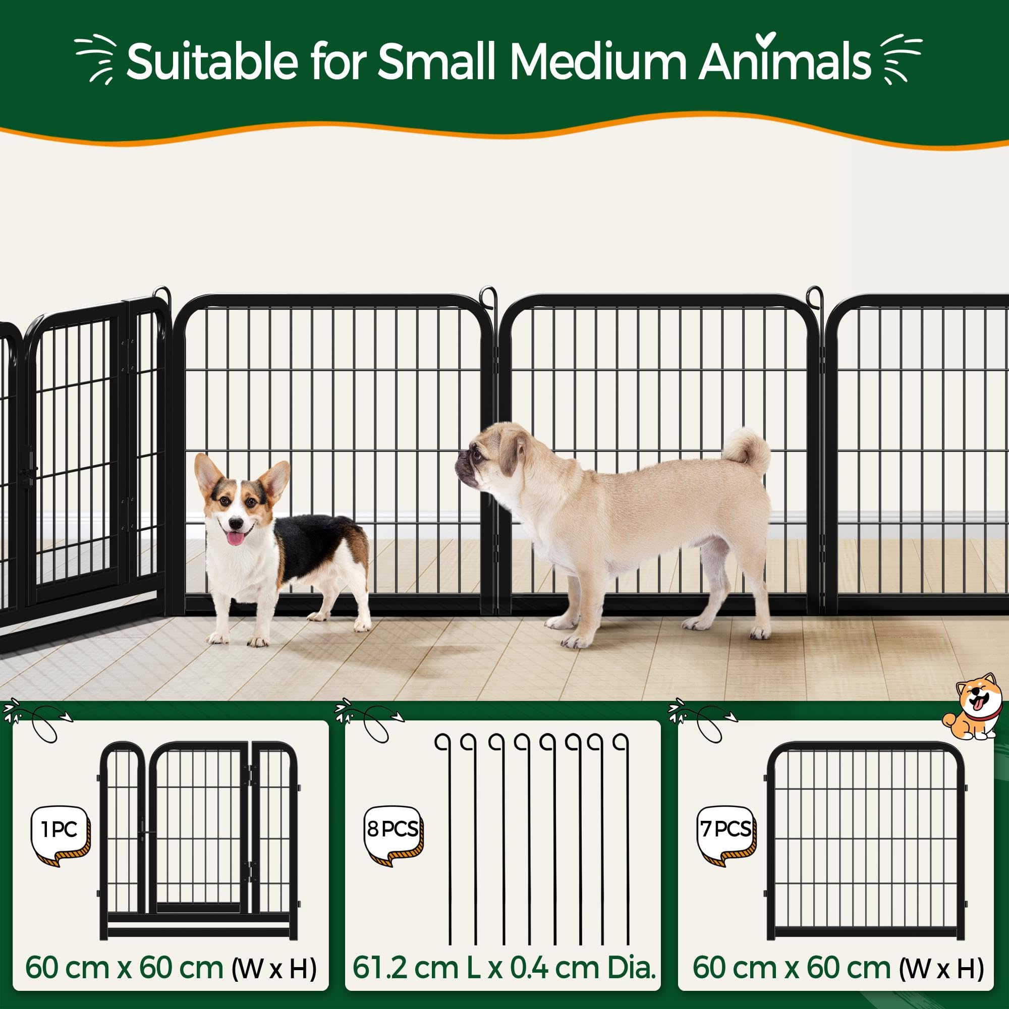 Yaheetech Parque para Cachorros de 12 Piezas, 63 cm de Alto, caño para Cachorros con 2 Puertas, Cierre automático, Flexible y Plegable, Parque para Mascotas para casa y jardín