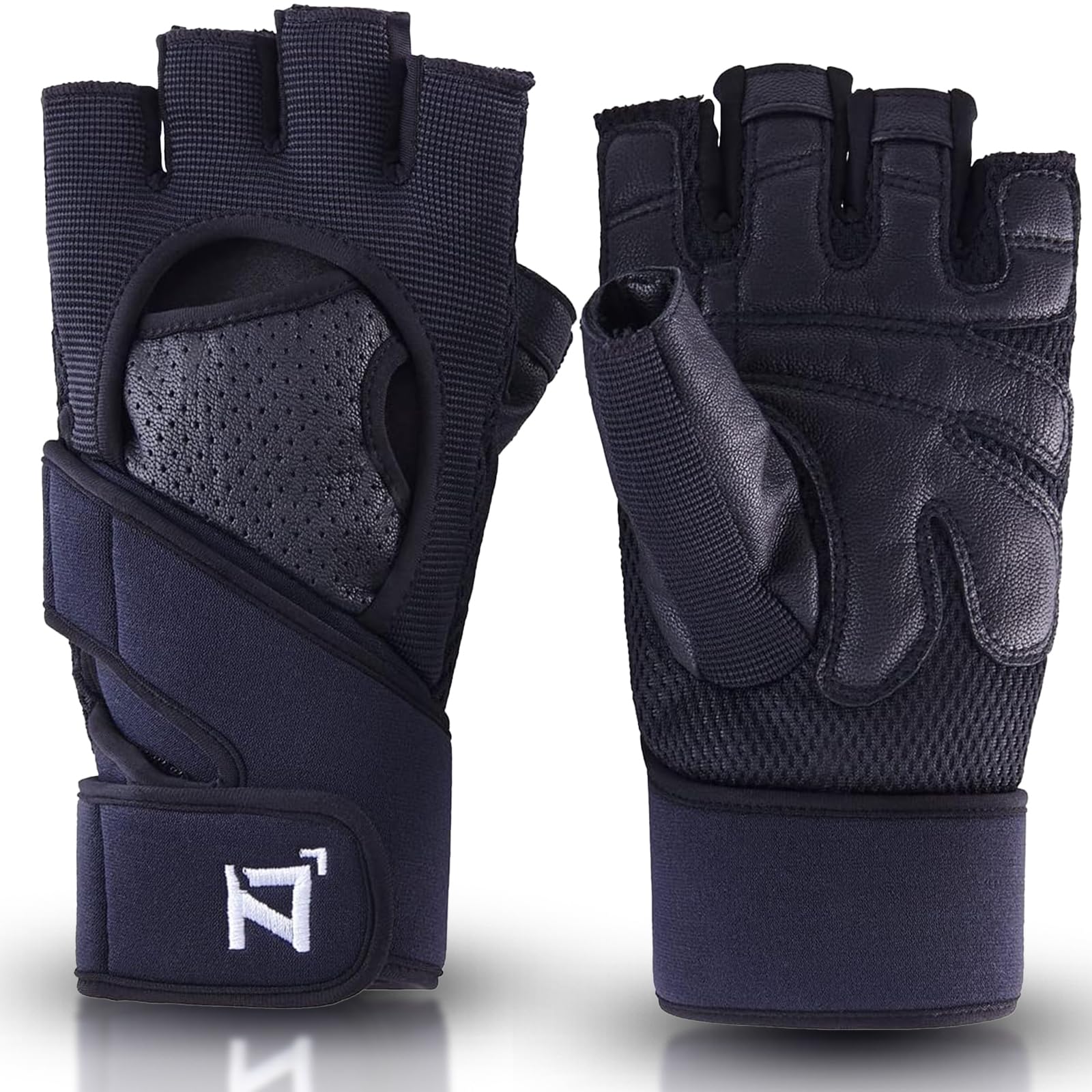 OOZi Guantes de entrenamiento sin dedos para hombres y mujeres con soporte para levantamiento de pesas, gimnasio, entrenamiento, ejercicio, entrenamiento físico, puños de cuero genuino duraderos (XL)