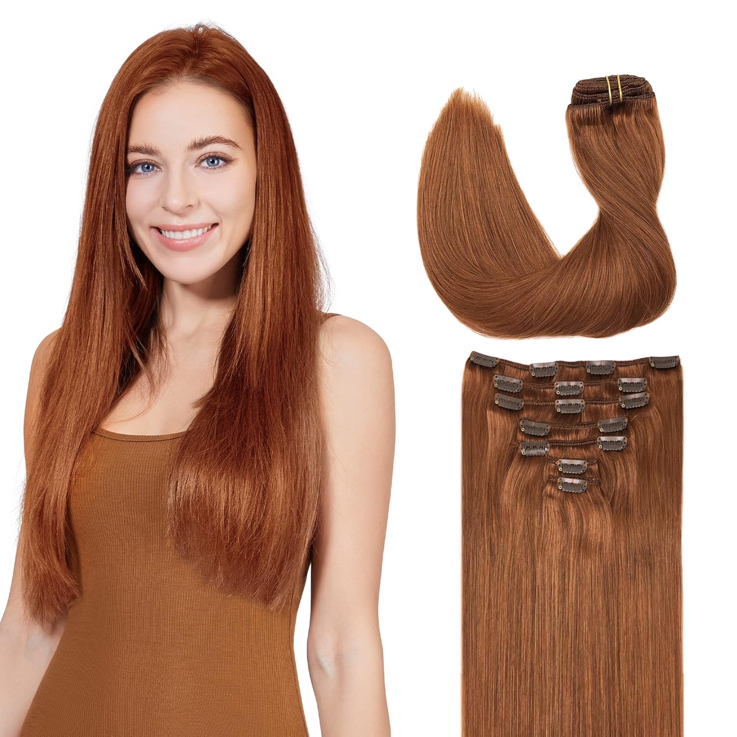 GOO GOO Hair Extensions Real Human Hair, Auburn, Thick