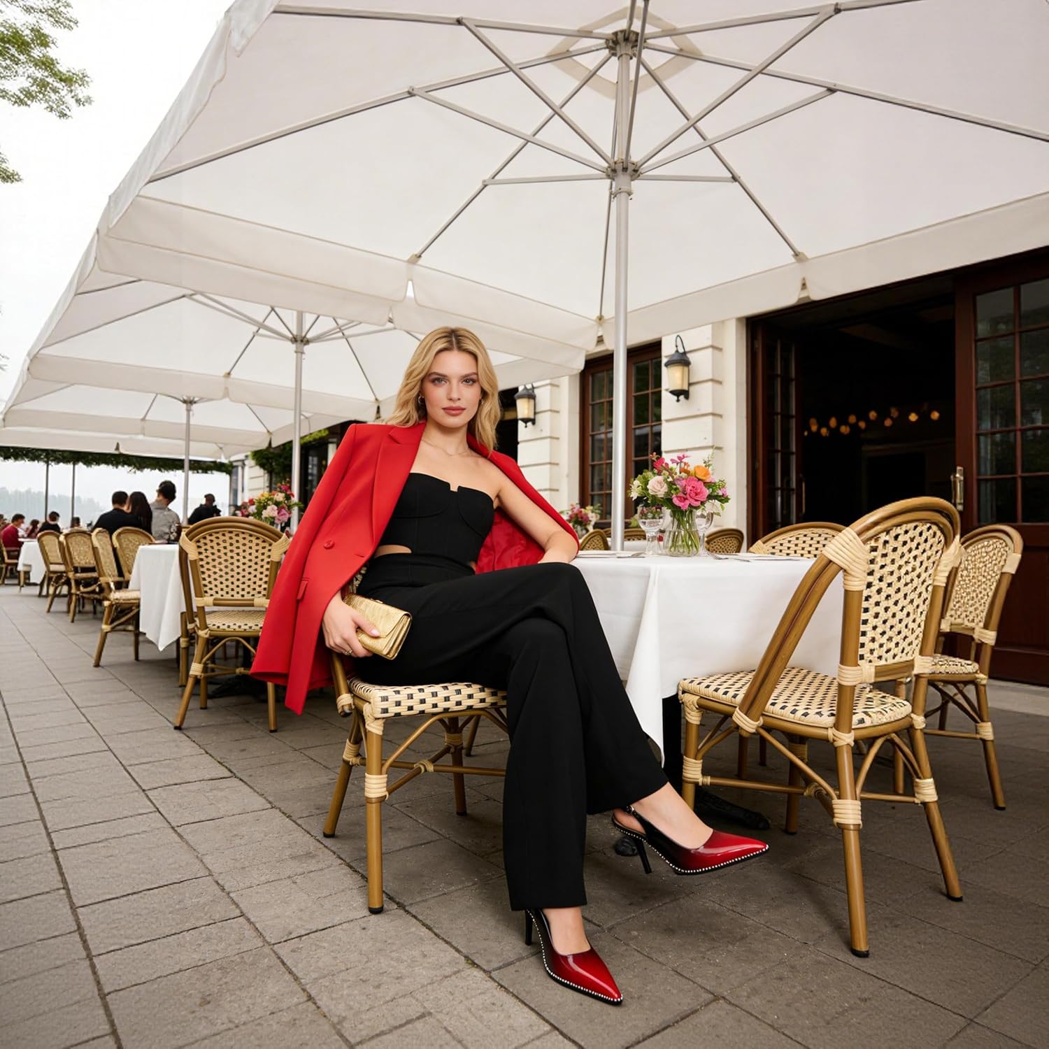 Zamikoo Women Beaded Pumps High Heel Slingback Pointed Toe Slip On 3.5 Inch Stilettos Ankle Strap Adjustable Buckle Patent Leather US Size 5 -Size 13 - Image 2