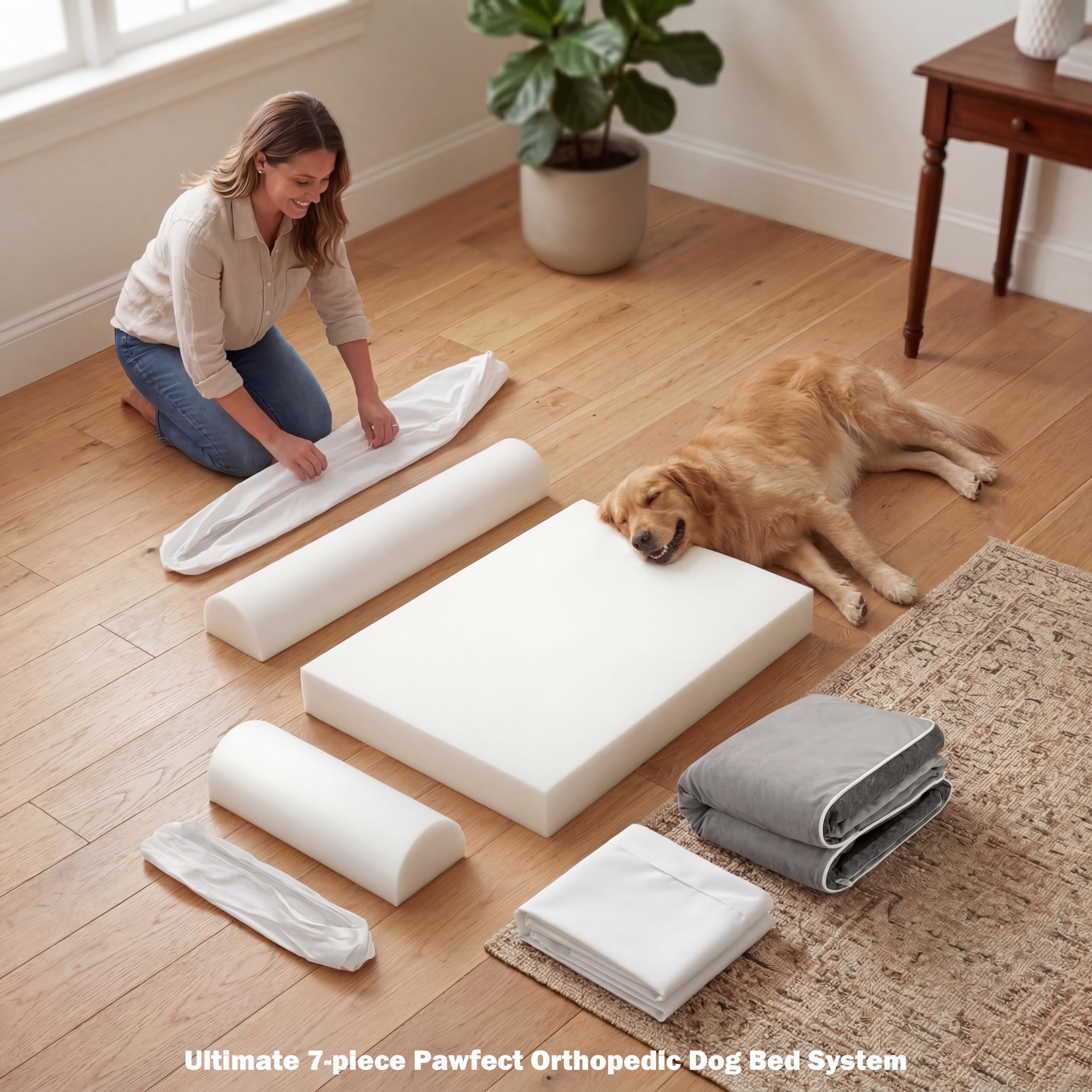 Pawfect Cama ortopédica para perros medianos, grandes y XL, cama para mascotas de espuma viscoelástica de alta densidad de 7 pulgadas con forro impermeable, fundas dobles extraíbles lavables, sofá