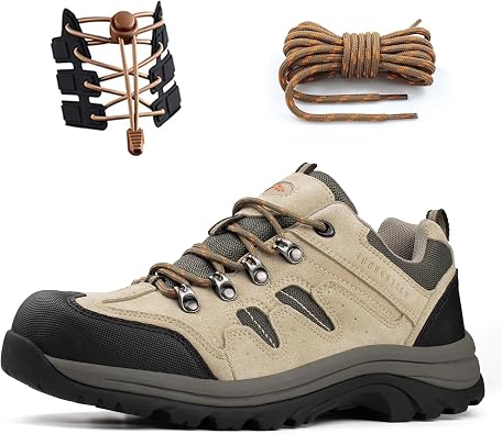 CC-Los Men's Hiking Shoes Waterproof | Suede Leather Lace-Free Lightweight Breathable Trekking Outdoor Walking Shoe | Size 5.5-12