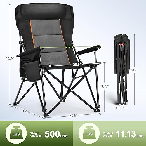 Miniatura 2 de LET'S CAMP Sillas de campamento de gran tamaño de 29.52 pulgadas, respaldo alto, silla de césped resistente, soporta 500 libras, silla plegable