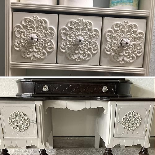 Miniatura 9 de MUXSAM Apliques tallados en madera, incrustaciones decorativas, calcomanías redondas de tallado de madera para puerta, pared, techo, armario,