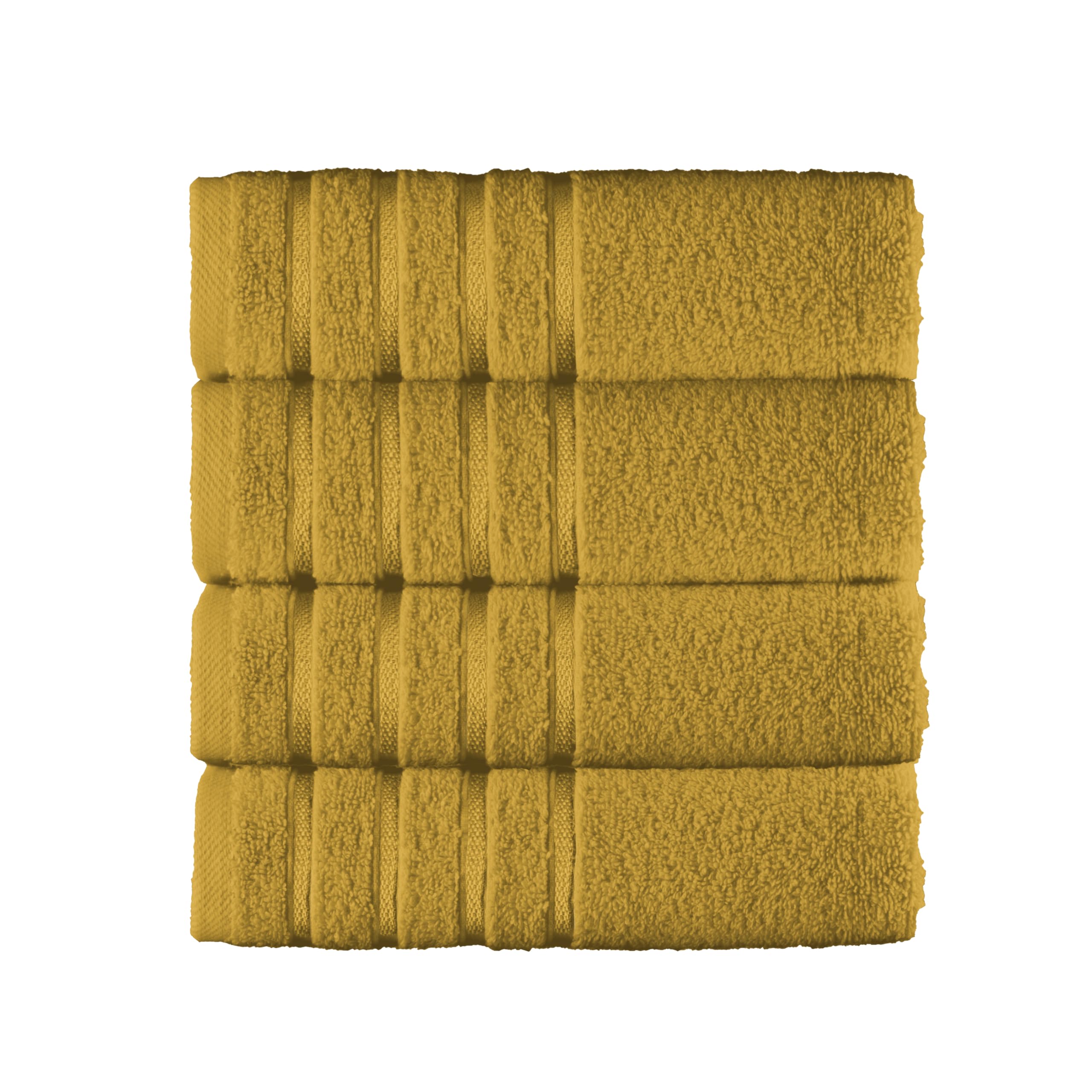 Elegant Comfort 100% Turkish Cotton 4 Lines Viscose Stripe Luxury 4 Pack Hand Towel Set - Ultra Absorbent and Soft 16 x 28 Inch Premium Hotel Spa Quality Towels for Everyday Bath Use, Gold