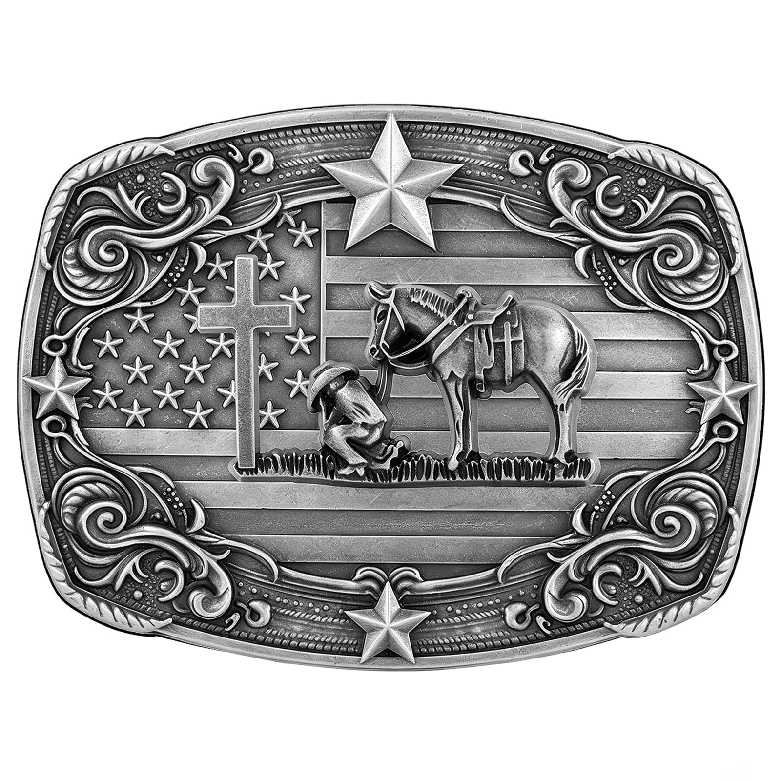 Western Cowboy Vintage Rodeo Cross Prayer Horse Belt Buckle Men