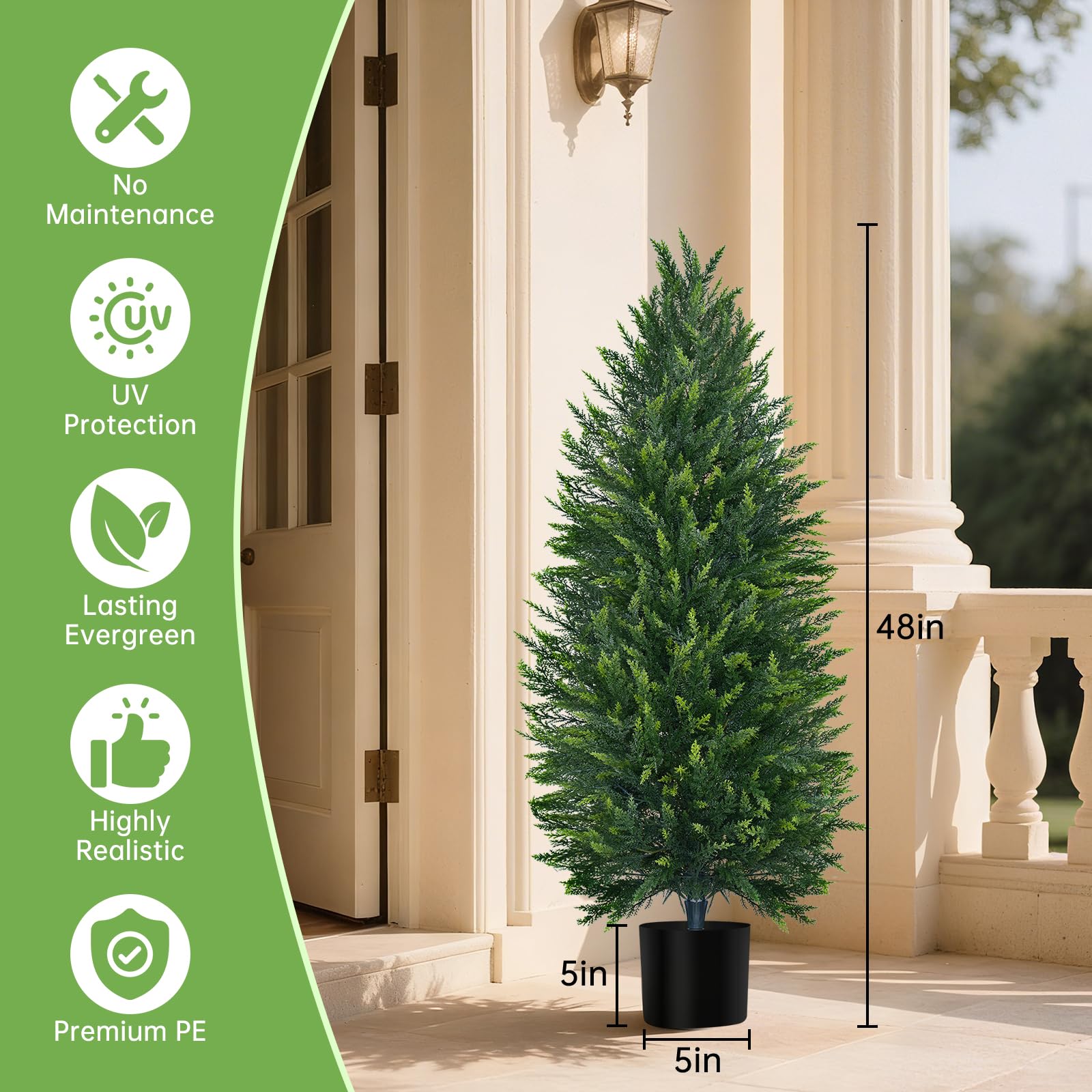 Grooy Lot de 2 arbres topiaires artificiels en cèdre de 1,2 m, lot de 2 plantes artificielles à feuilles persistantes en pot pour intérieur et extérieur, décoration d'intérieur, jardin, porche