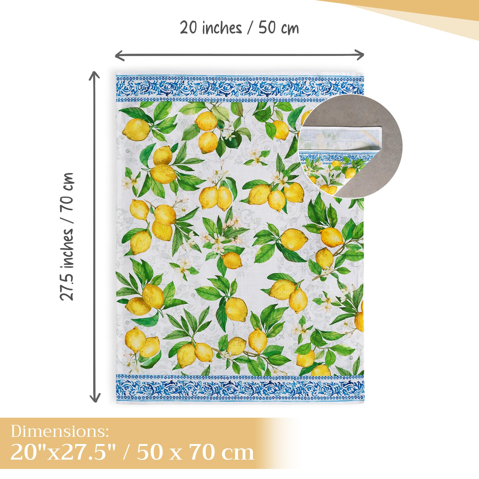 Maison d'Hermine Küchenhandtücher, 3er-Set, 100% Baumwolle, 70 x 50 cm, wiederverwendbar, saugfähig, mit Aufhängeschlaufe, ideal für Küche und Esszimmer,Frühjahr Sommer - Cedrat