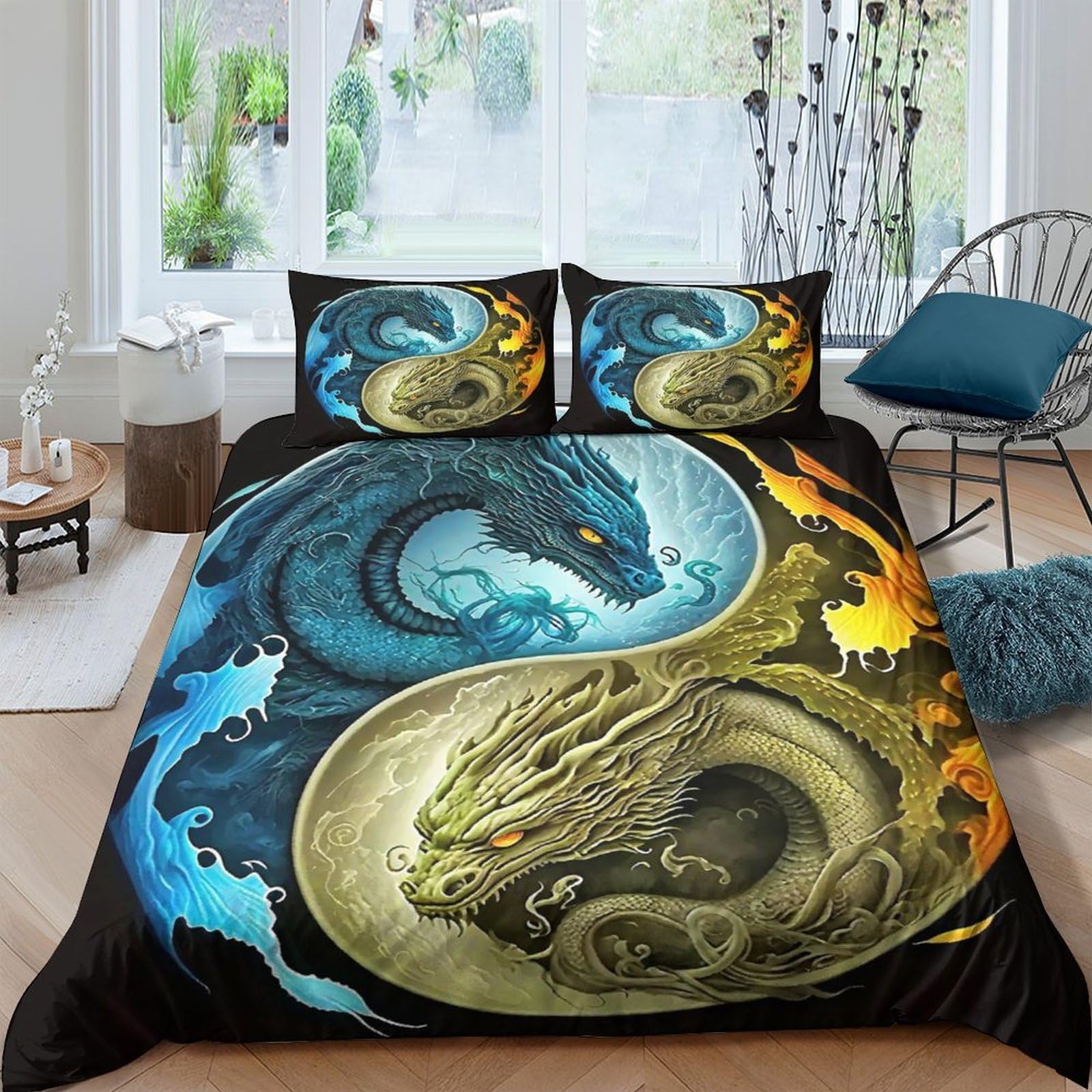 Housse de couette 3D Yin et Yang parure de lit 2 personnes 200x200