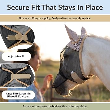 TSZ Fly Free Ride Horse Fly Mask Standard - UV-Resistant Breathable Mesh